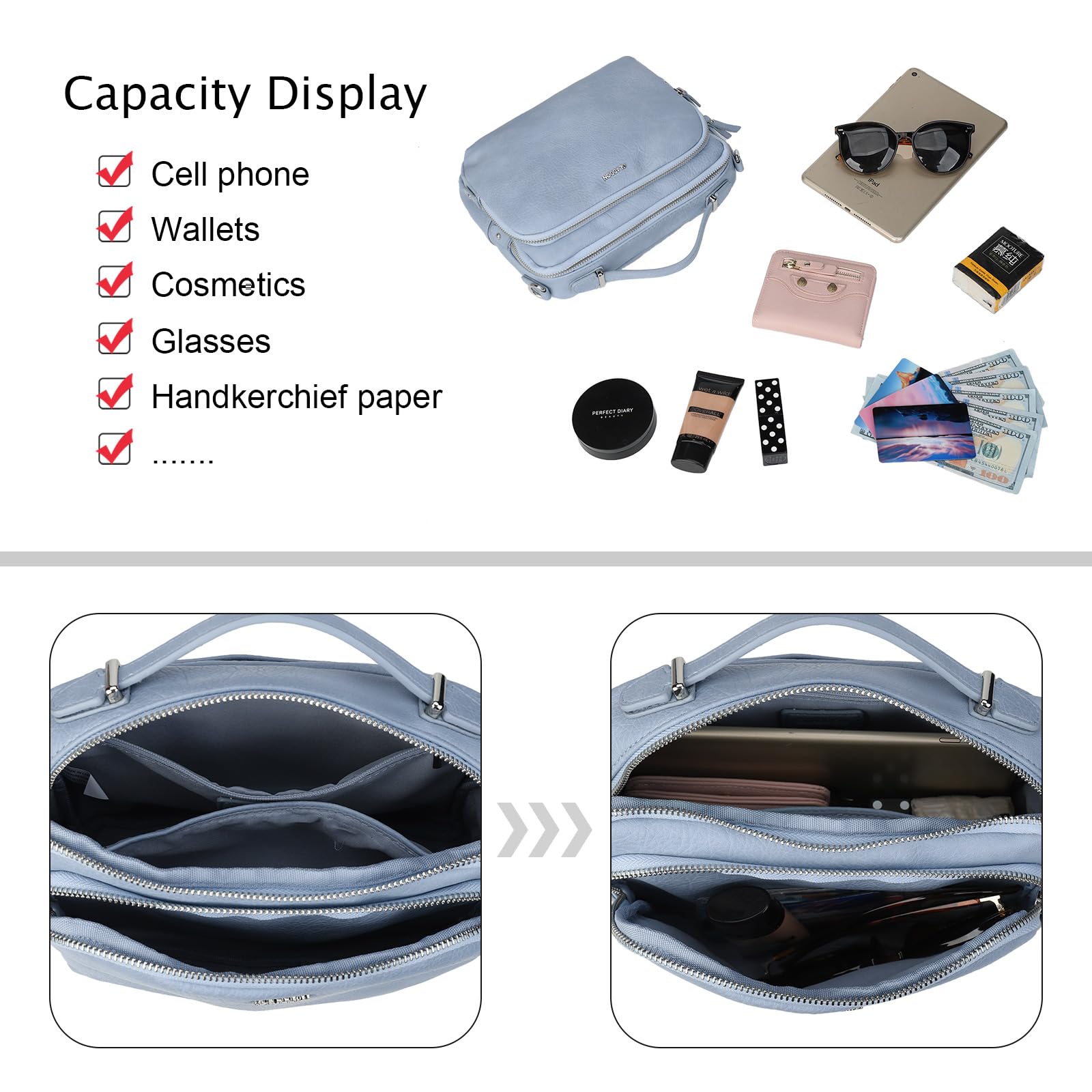 Gladdon Piccola Borsa a Tracolla Donna, Crossbody Bag con 3 Scomparti Capienti, Borsa Mano PU Pelle Sintetica, Borsetta Moda Borse Spalla con Tracolla Regolabile e Rimovibile…Blu