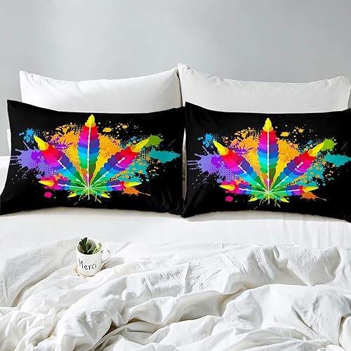 Miniatura 3 de Feelyou Trippy - Juego de sábanas de marihuana con hojas de cannabis, coloridas sábanas de teñido anudado, juego de sábanas botánicas de malezas, 1