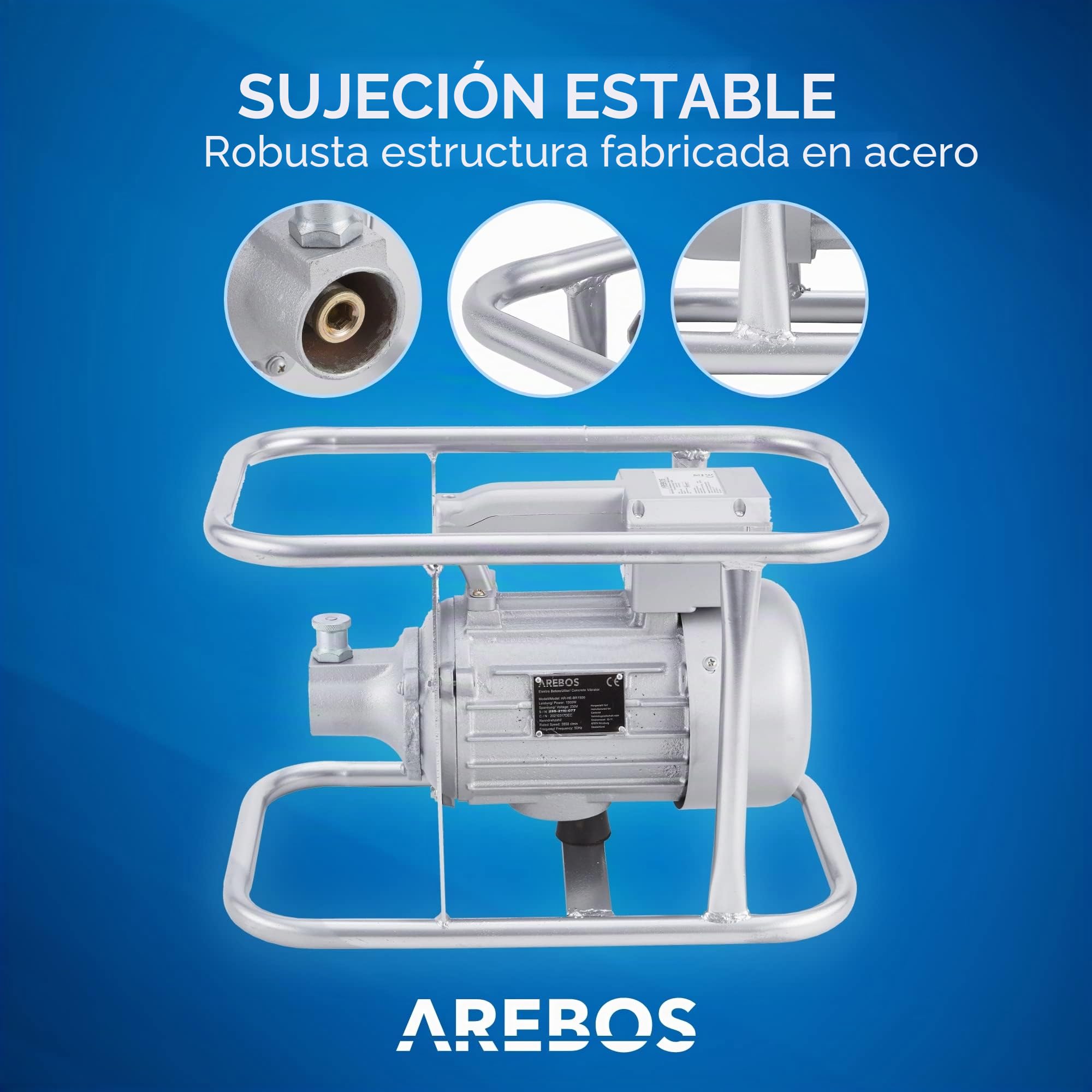 Arebos Vibrador de hormigón | Aguja vibrante electrica | Vibrador de construcción eléctrico | 1500W | longitud de varilla vibratoria de 6m | para concreto