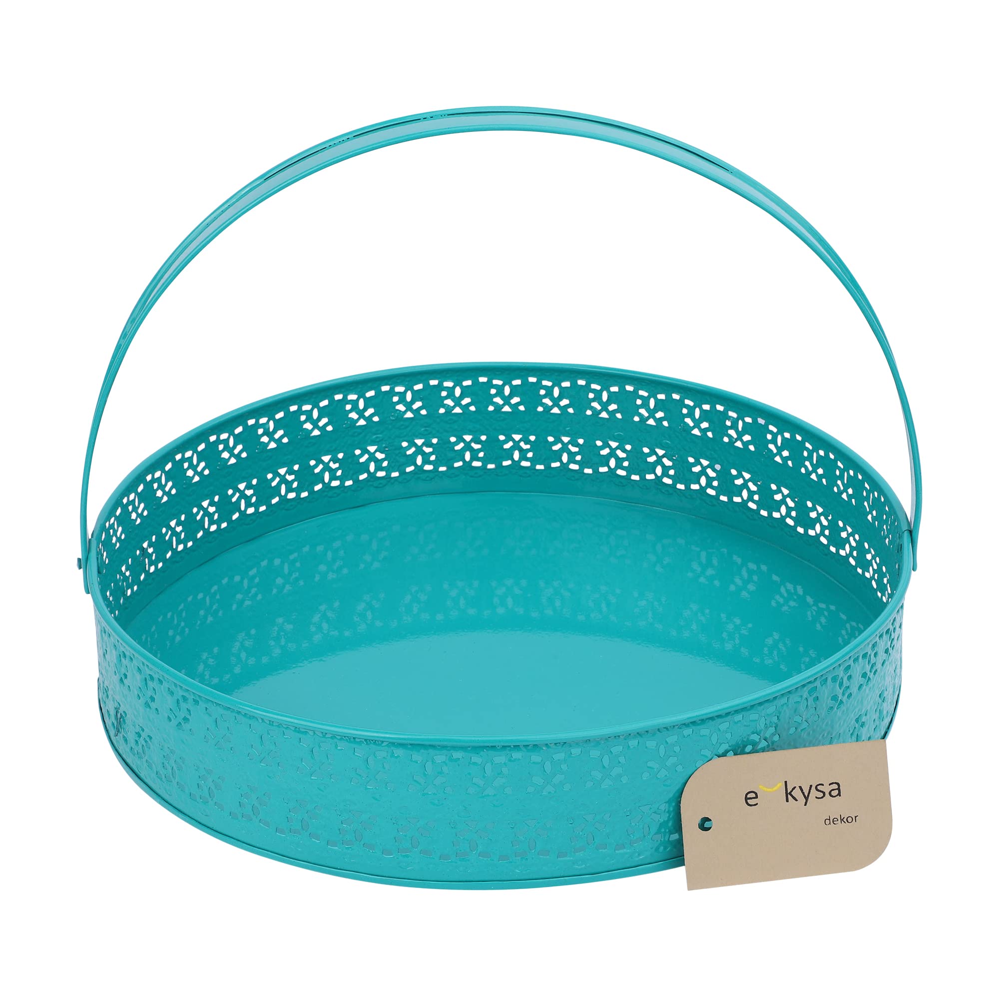ekysa dekormetal multipurpose hamper Fancy Basket / Tray / Platter with handles for Packing, Gifting, Decoration - Green (30*6 cm)