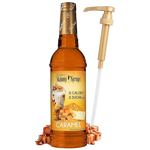 Jordan's Skinny Syrups - Jarabe de café de caramelo sin azúcar con bomba, mezcla de bebida saborizante, sabor cero calorías para latte, batido de