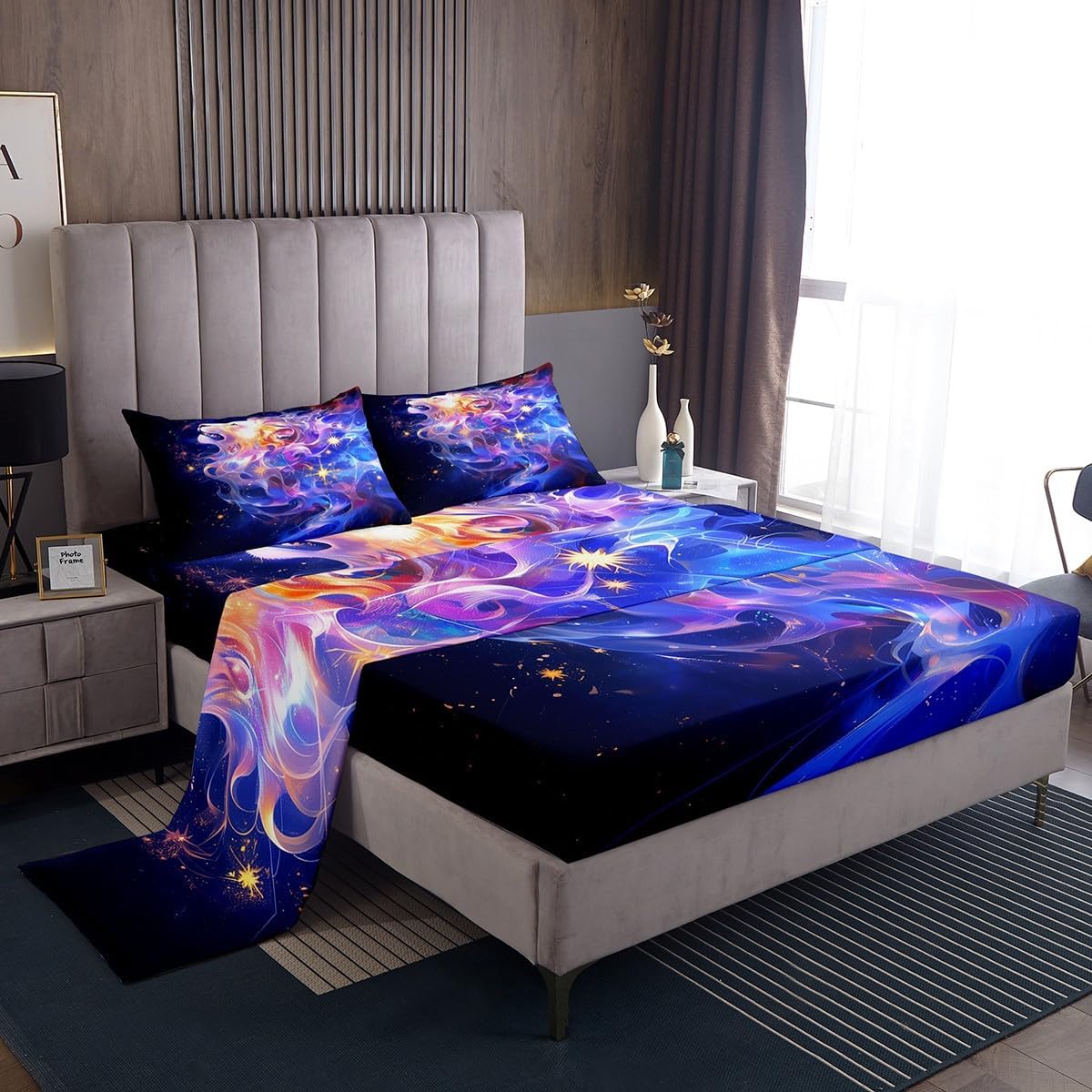 Erosebridal Lion Bed Sheets Set,Galaxy Sky Sheet Set Twin Size,Shining