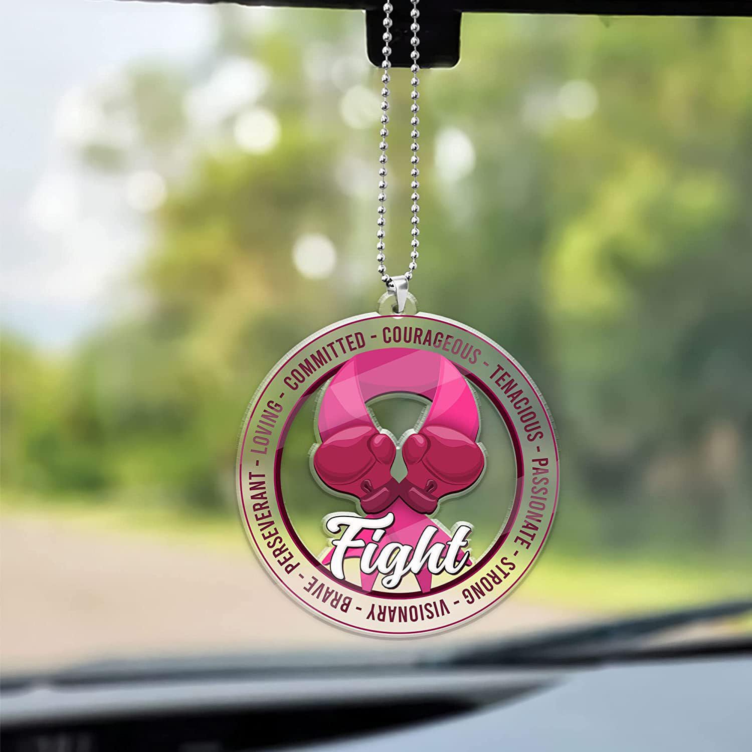 Breast Cancer Awareness Accessories Pink Mini Boxing Gloves Car Mirror Hanging Decor,Breast Cancer Gifts For Women,Non-Toxic Safe Driving Accessories Cancer Survivor Gifts For Woman (Beat It 2 thumbnail image