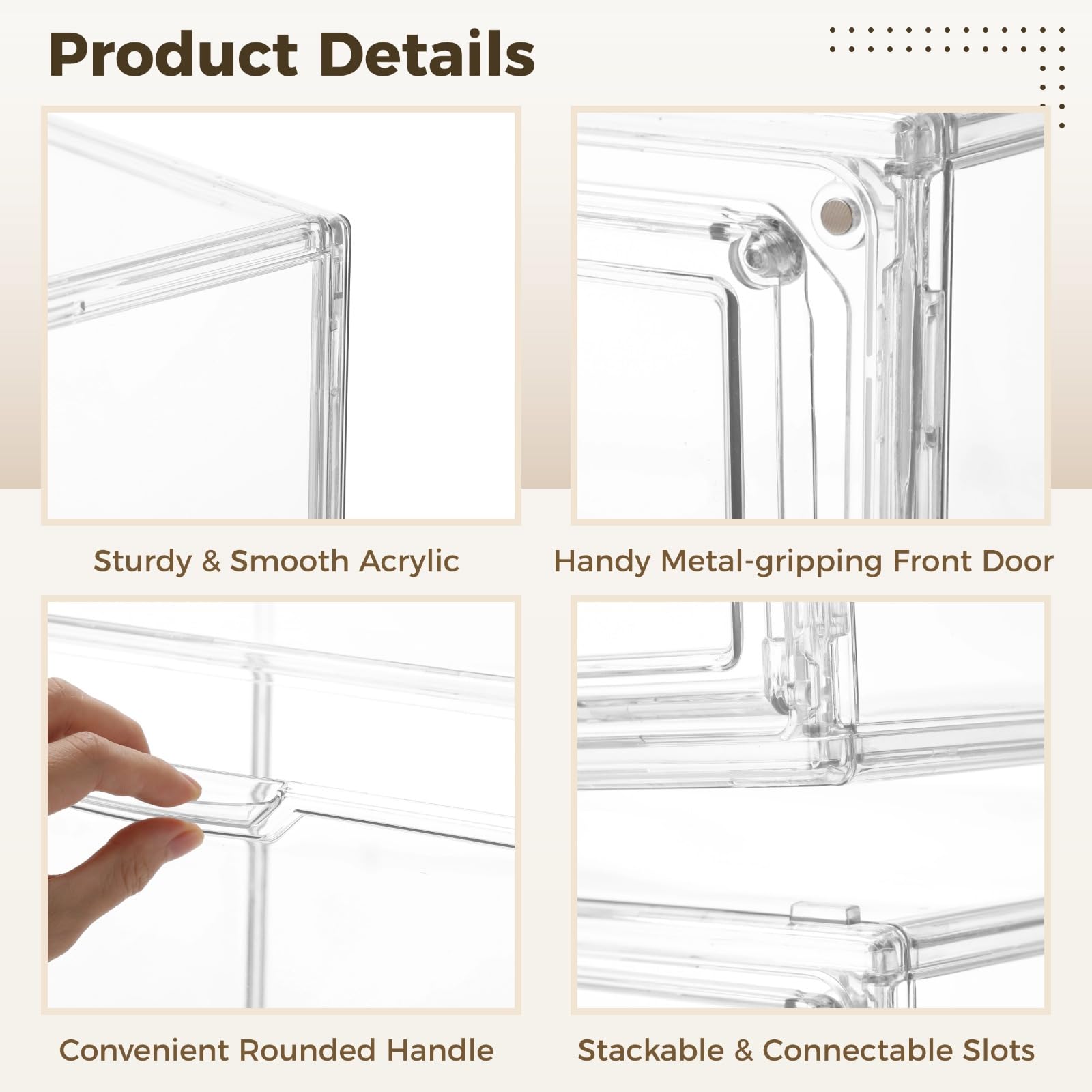 Lot de 2 présentoirs empilables en acrylique transparent avec porte d'entrée en métal - Bacs de rangement transparents à collectionner - Prend en charge l'affichage horizontal ou vertical