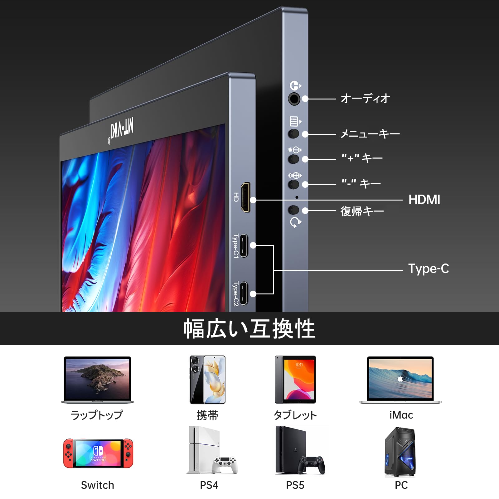 Amazon.co.jp: MT-VIKI 15.6インチ ポータブルモニター 1920x1080 FHD