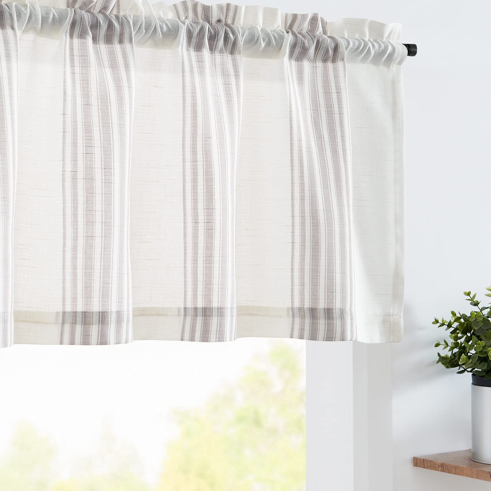 jinchan Striped Linen Valance Curtain 16 Inch Vertical Striped Valance for Living Room Bathroom Light Filtering Window Treatment Rod Pocket Farmhouse Semi Sheer Short Window Curtain 1 Panel Grey