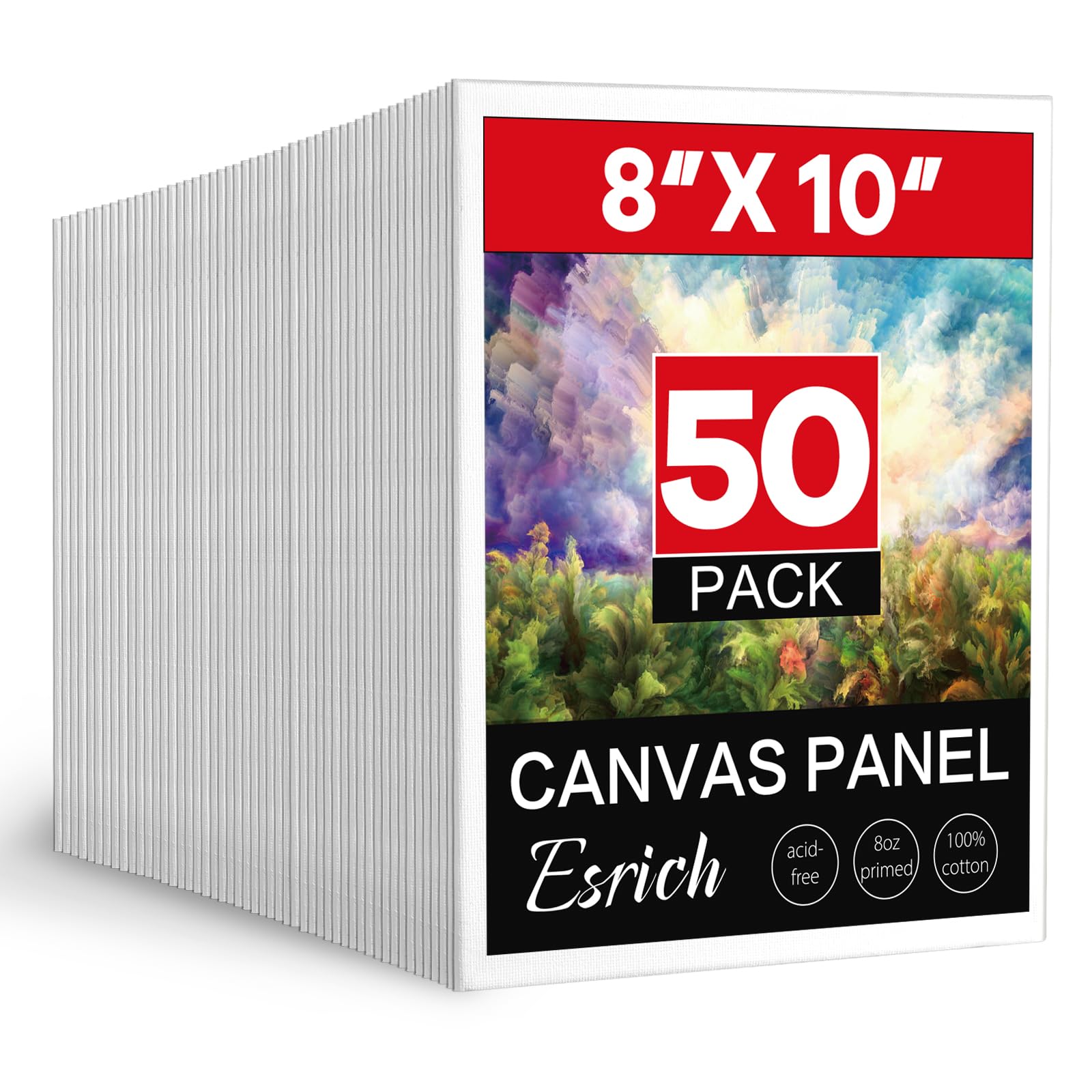 ESRICH Lienzo para pintar de 8 x 10 pulgadas, paquete de 50 tableros de lona para pintar paneles de lona en blanco imprimados de algodón sin ácidos para pintura al óleo, acuarela, pintura acrílica,