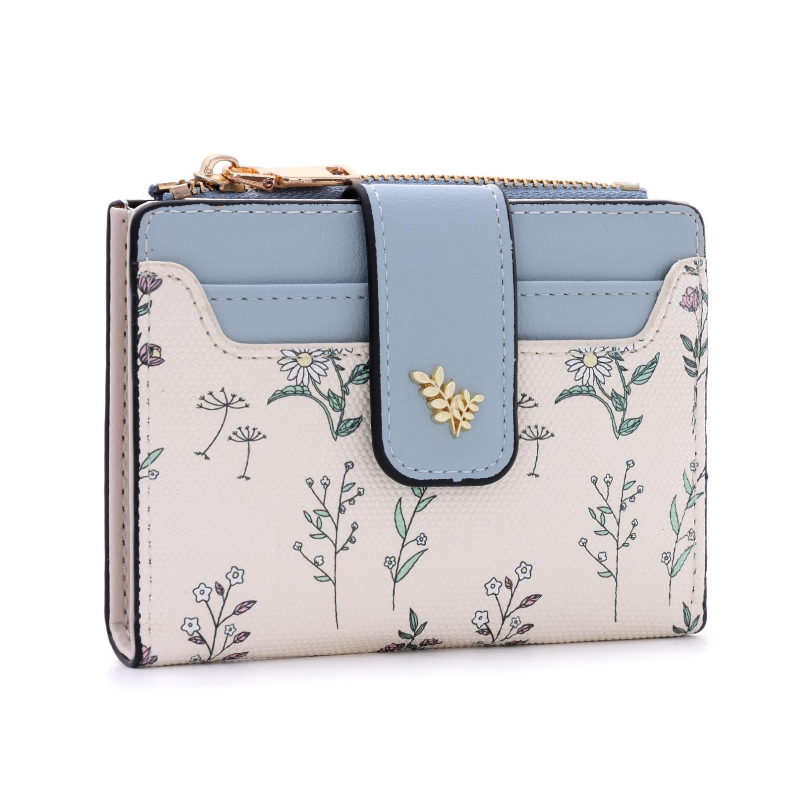 EVEOUT Süße Blumen Geldbörsen für Damen mit Kartenfächern & Münzfach Kunstleder Brieftasche Kompakter Kartenhalter