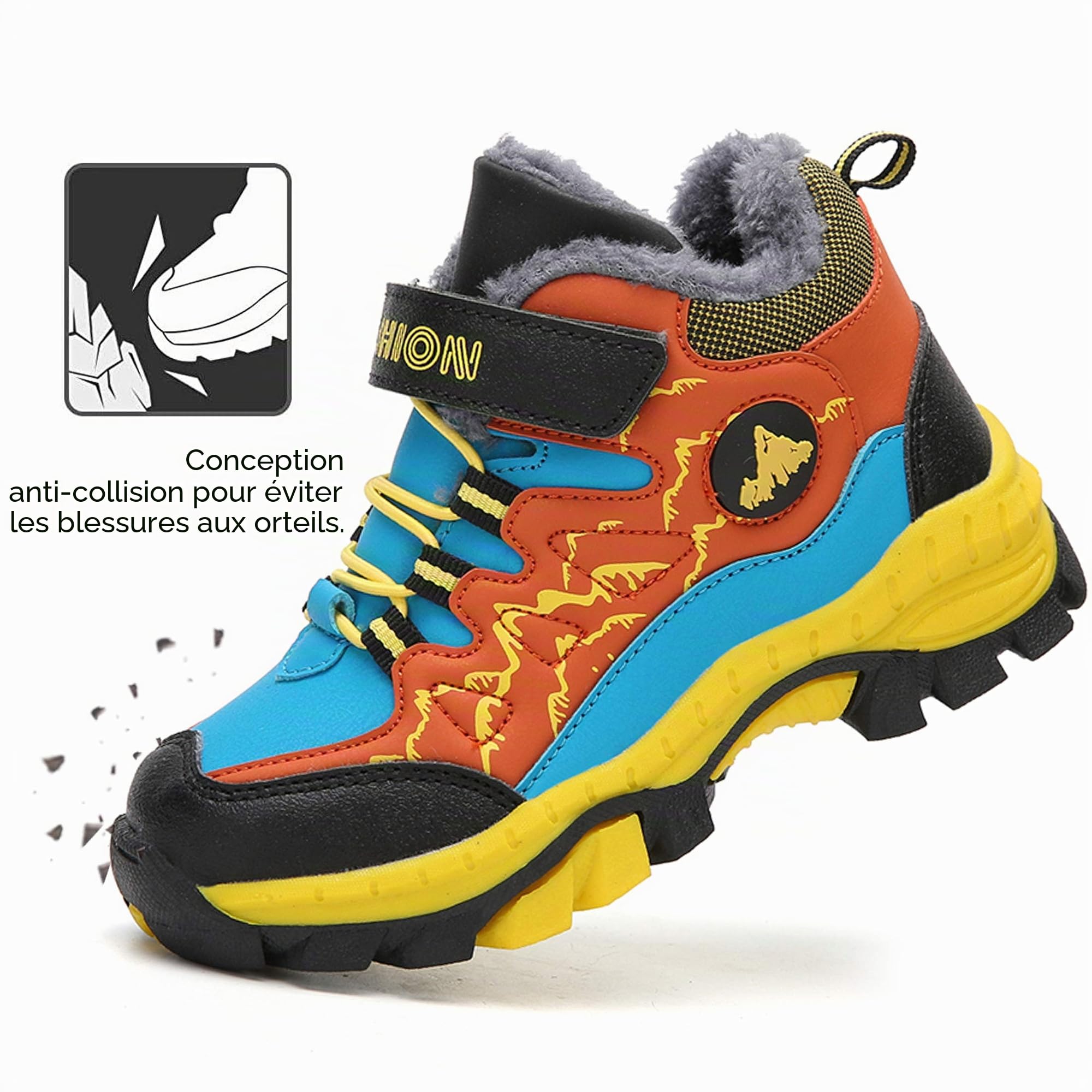 Bottes d'hiver pour enfant - Chaussures de randonnée - Bottes de neige - Doublure chaude - Imperméables - En coton - Avec fermeture Velcro