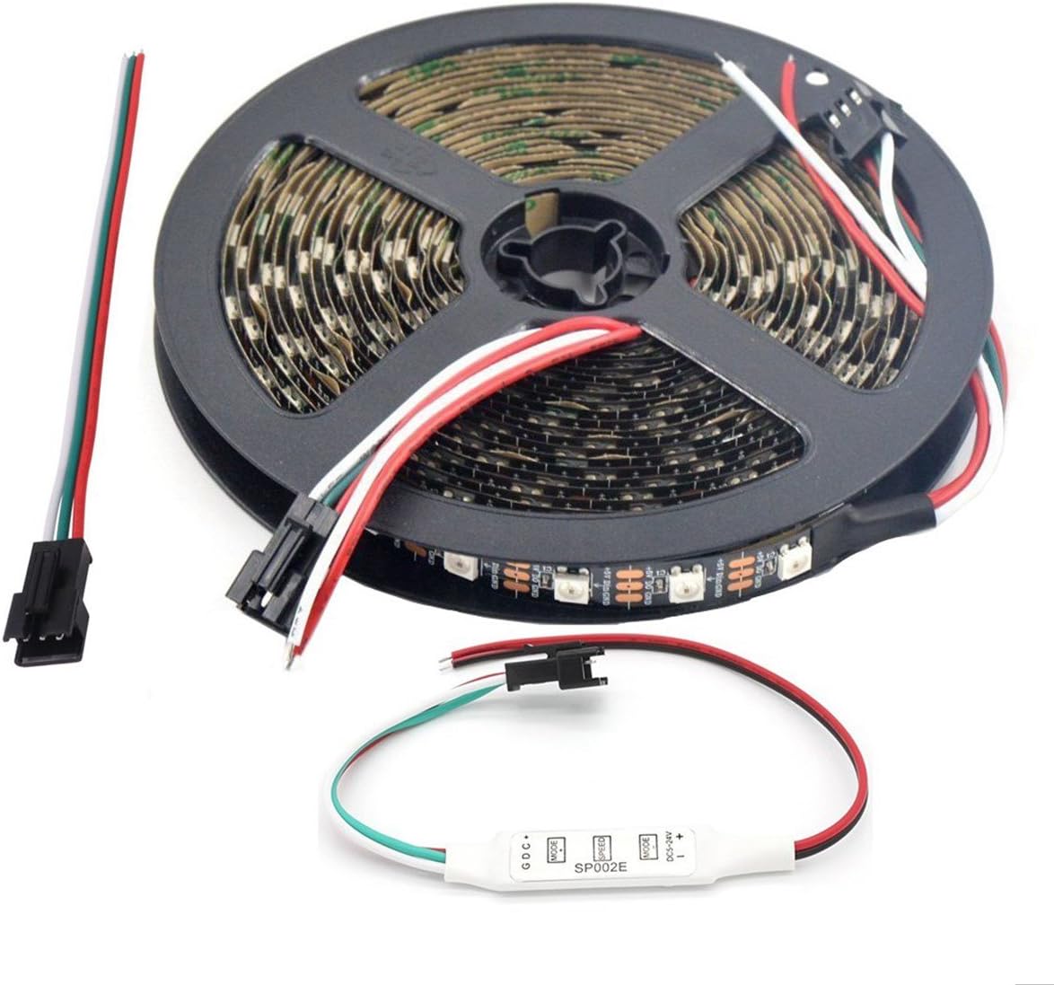 WS2812B LED Strip Lights 16.4ft 5M WS2812B 300LEDs Programmable Individual Addressable WS2811 Built-in 5050 RGB LED Strip IP30 Non-Waterproof DC5V with Mini Controller
