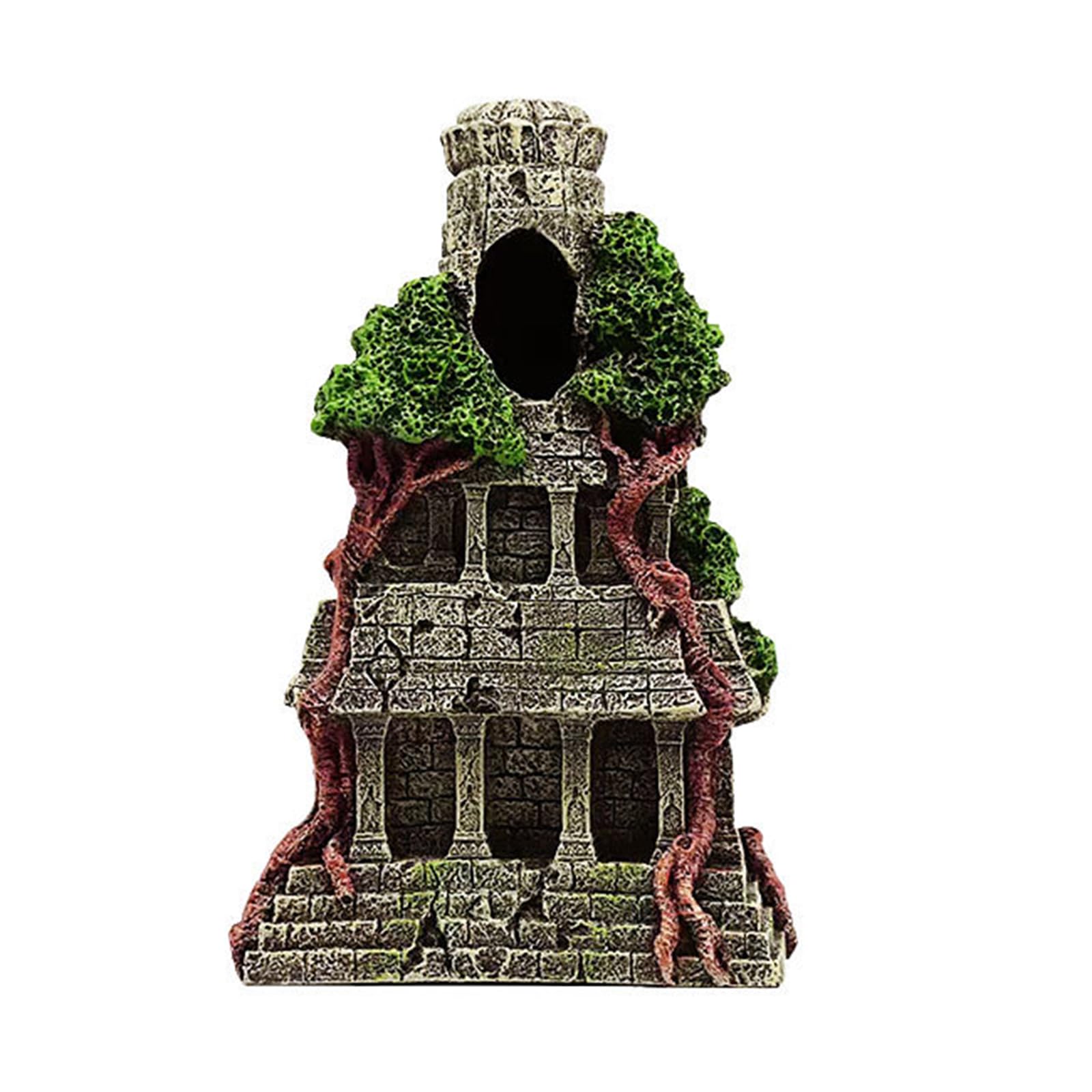 PANGBOER Décoration pour aquarium - Cachette - Temple usé - Statue en résine - Ornement en forme de rocher - Paysage - Pour escargots