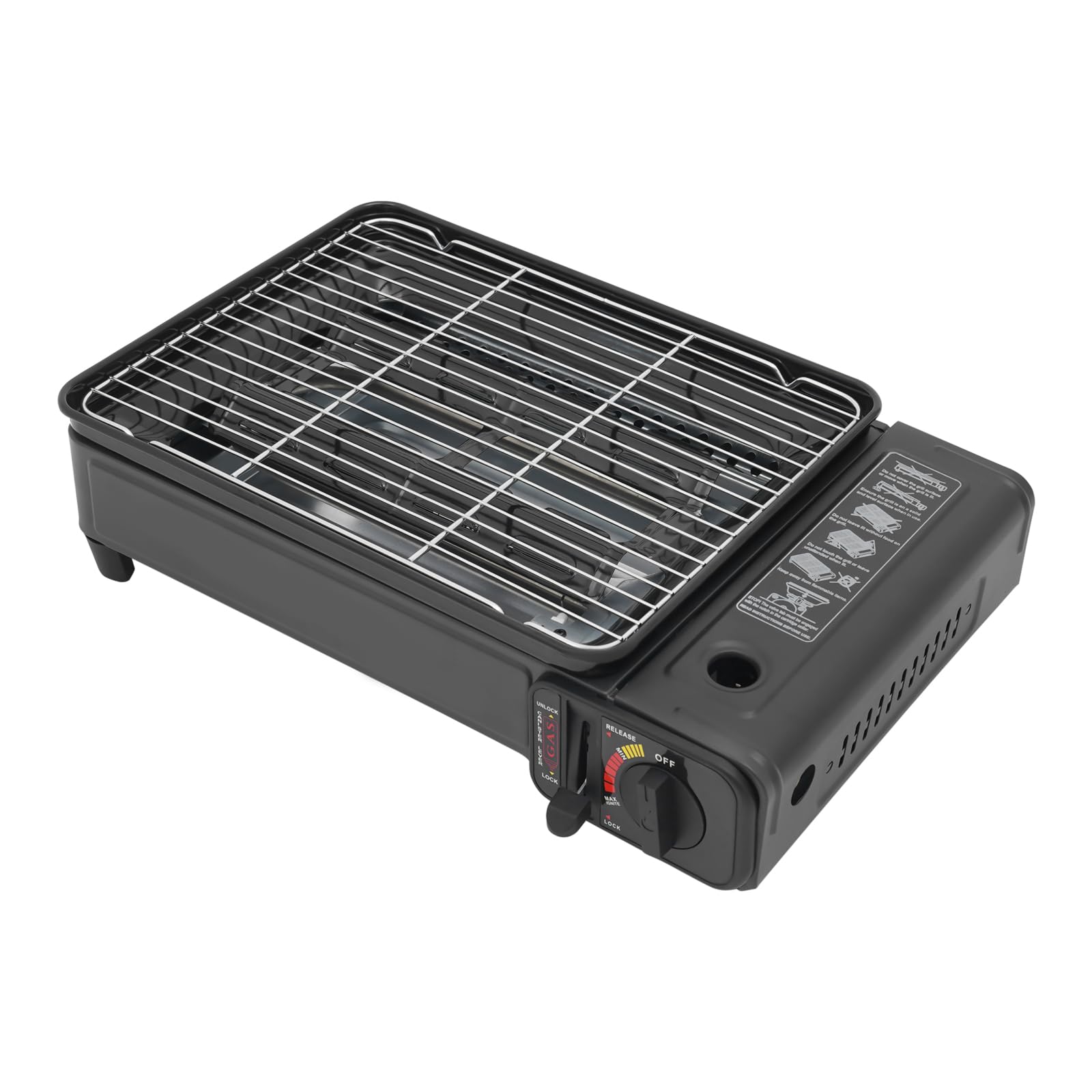 Przenośna płyta grillowa gazowa, kuchenka gazowa, stół z torbą do przenoszenia, na kemping, spotkania, 42 x 26 x 11 cm, ciśnienie 0,25 – 0,3 MPa