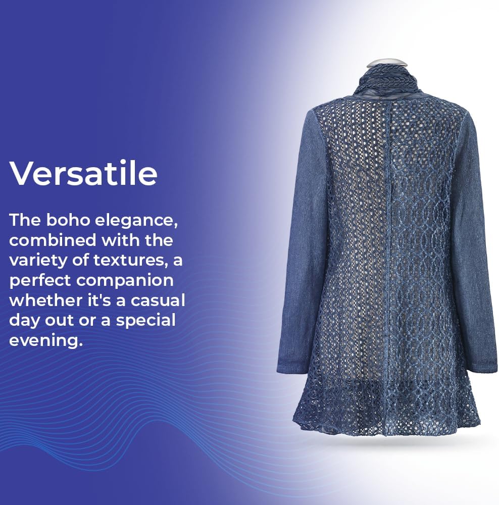 Shades of Blue Jacket, Women’s Boho Lightweight Coat, Open Front Cardigan with Long Sleeves, Dressy or Casual Fashion