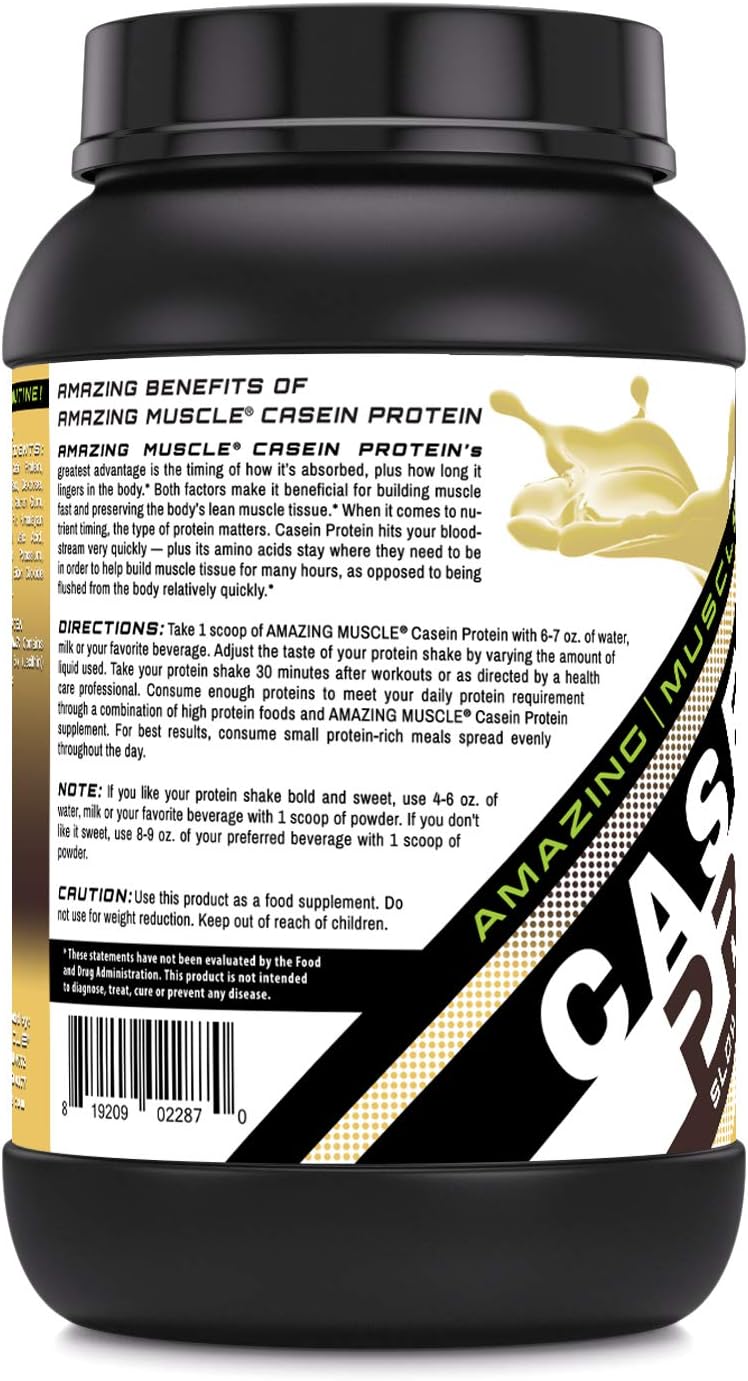 Amazing Muscle Casein Protein 2 Lb - Promotes Lean Muscle Gain - May Benefit The Immune System - Supports Swift Muscle Recovery (Vanilla)