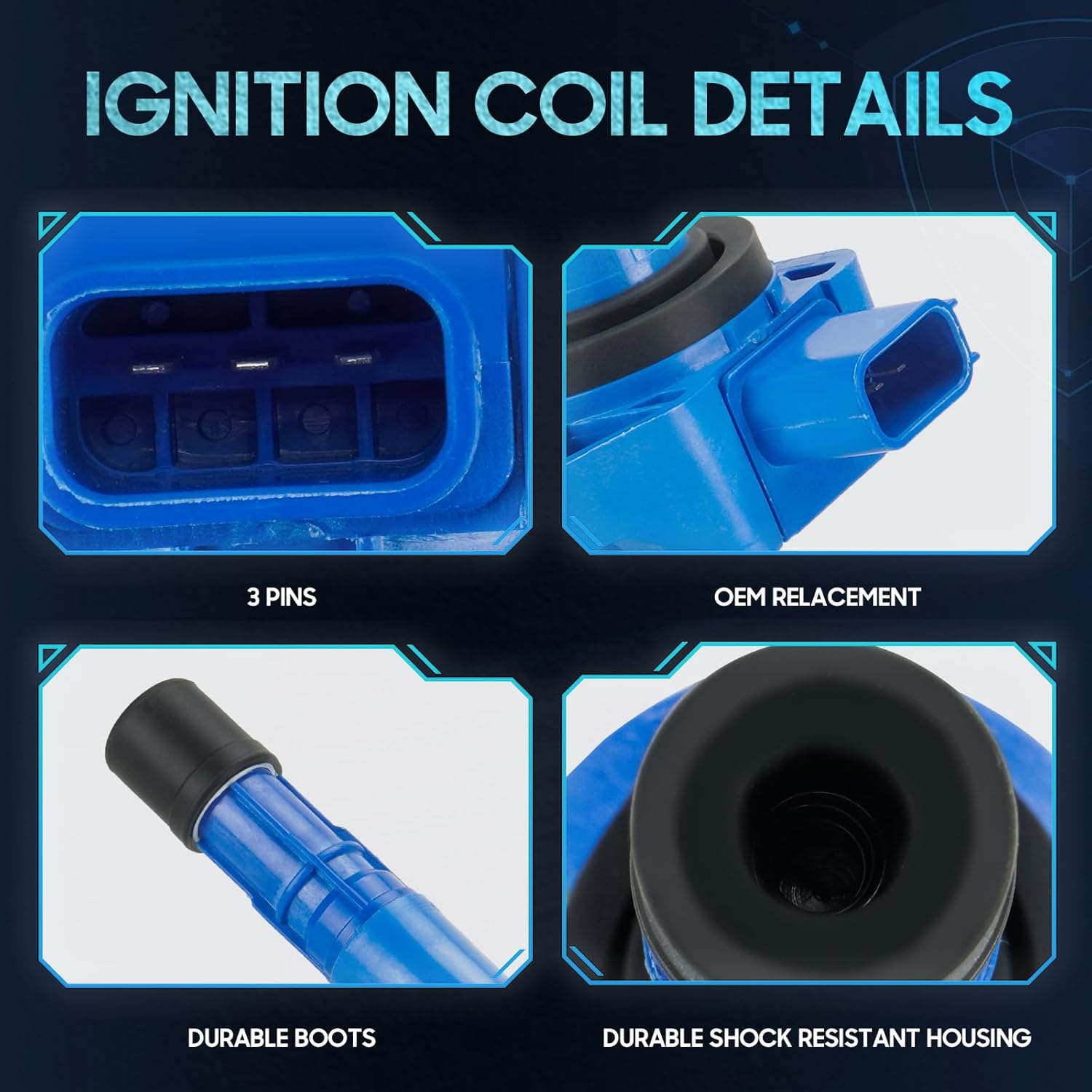 4PCS Ignition Coil Pack Compatible with Honda Civic 2001-2005, for Pilot Ridgeline Acura MDX Saturn Vue 3.5L 1.7L V6, Replaces UF400 UF512 UF307 C1460 E1012 E340 E420 52-1789, Blue