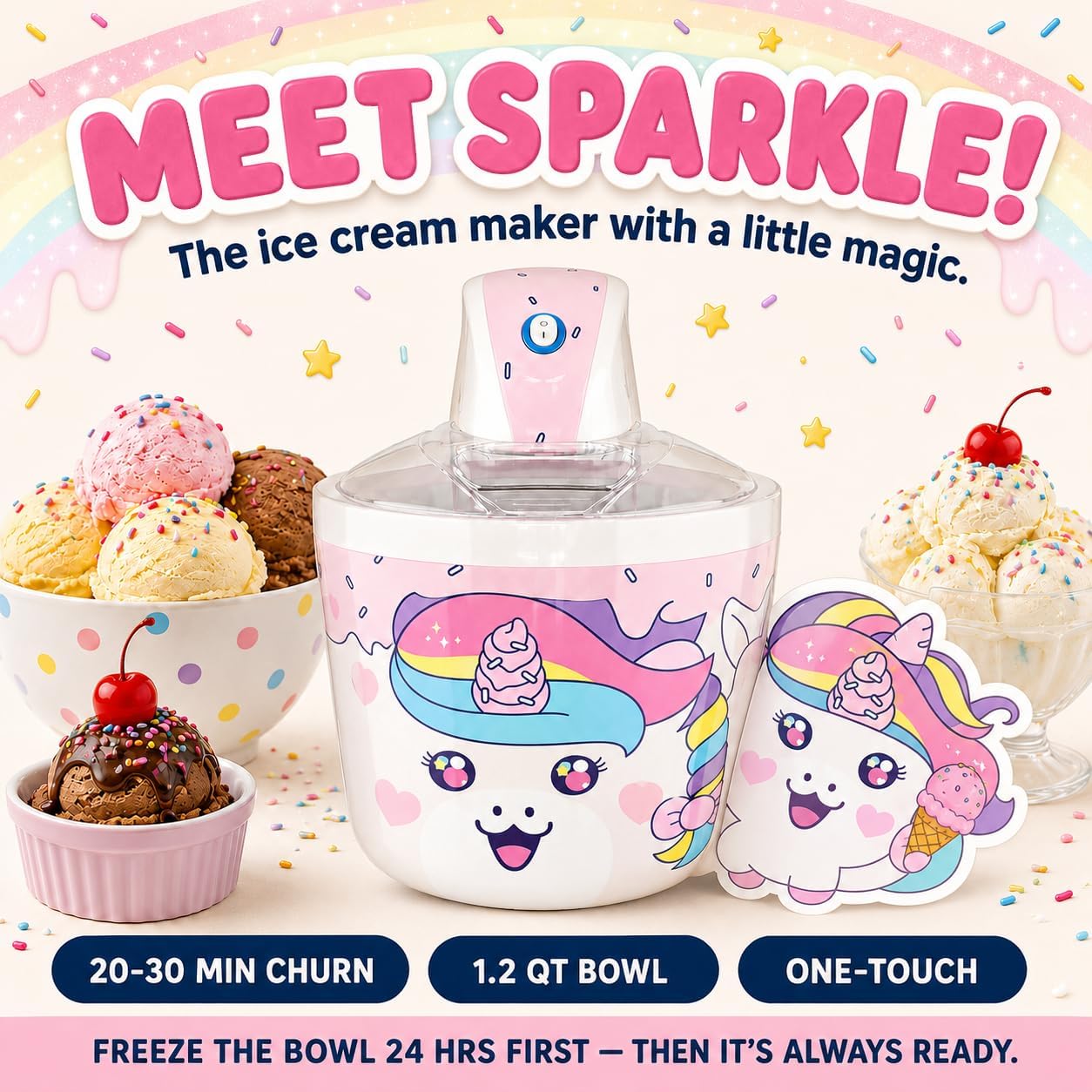 Unicorn Electric Ice Cream Maker Machine for Kids – Countertop, Pink