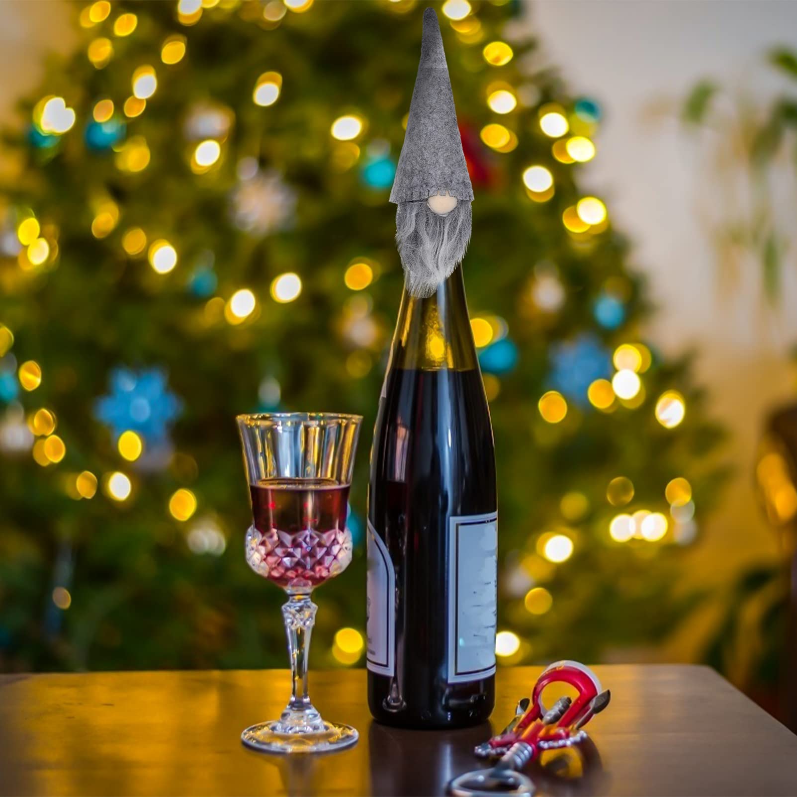 Lot de 10 housses de bouteille de vin sans visage pour bouteilles de vin de Noël - Bouchons de bouteille de vin nain - Capuchons de bouteille de boisson - Pour fête de Noël