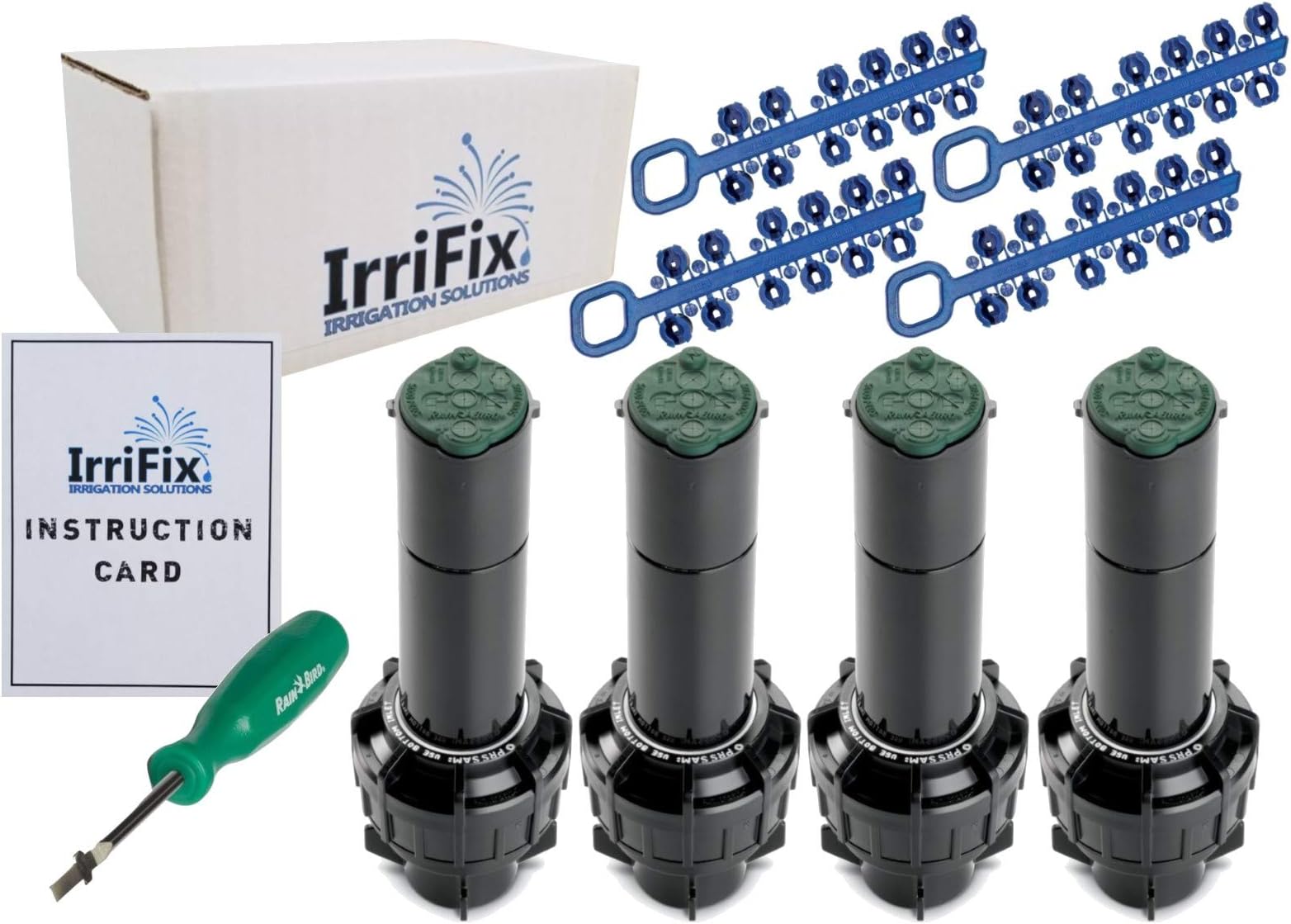 Box Set - Rain Bird 5000S+PCSR Shrub Rotors | 4 Pack - 5000 Series with PRS Pressure Regulation, SAM Check Valve, and Flow Shut Off | includes RotorTool and Instruction Card