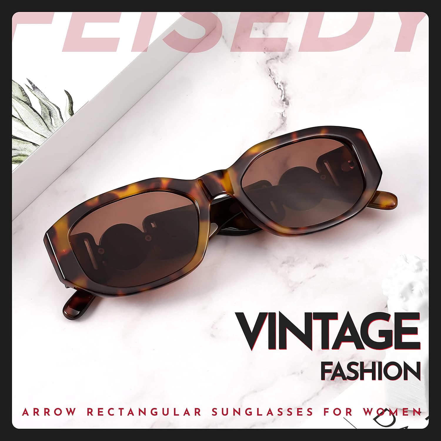 FEISEDY Retro Trendy Rectangle Sunglasses Women Men Narrow Shades B2322 image 2