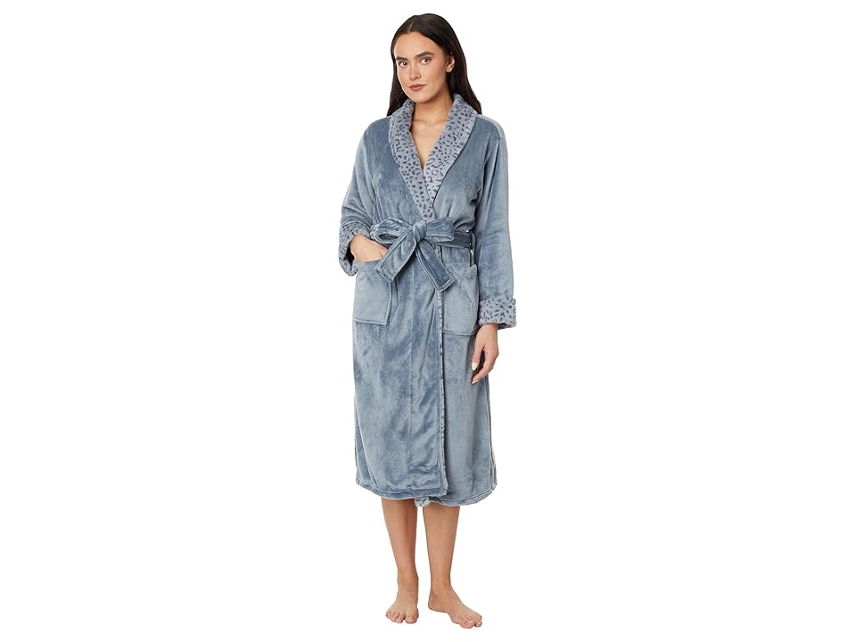 N by Natori Plush Lynx Robe (Blue Granite) Women's Robe INTERNATIONAL SHIPPING
