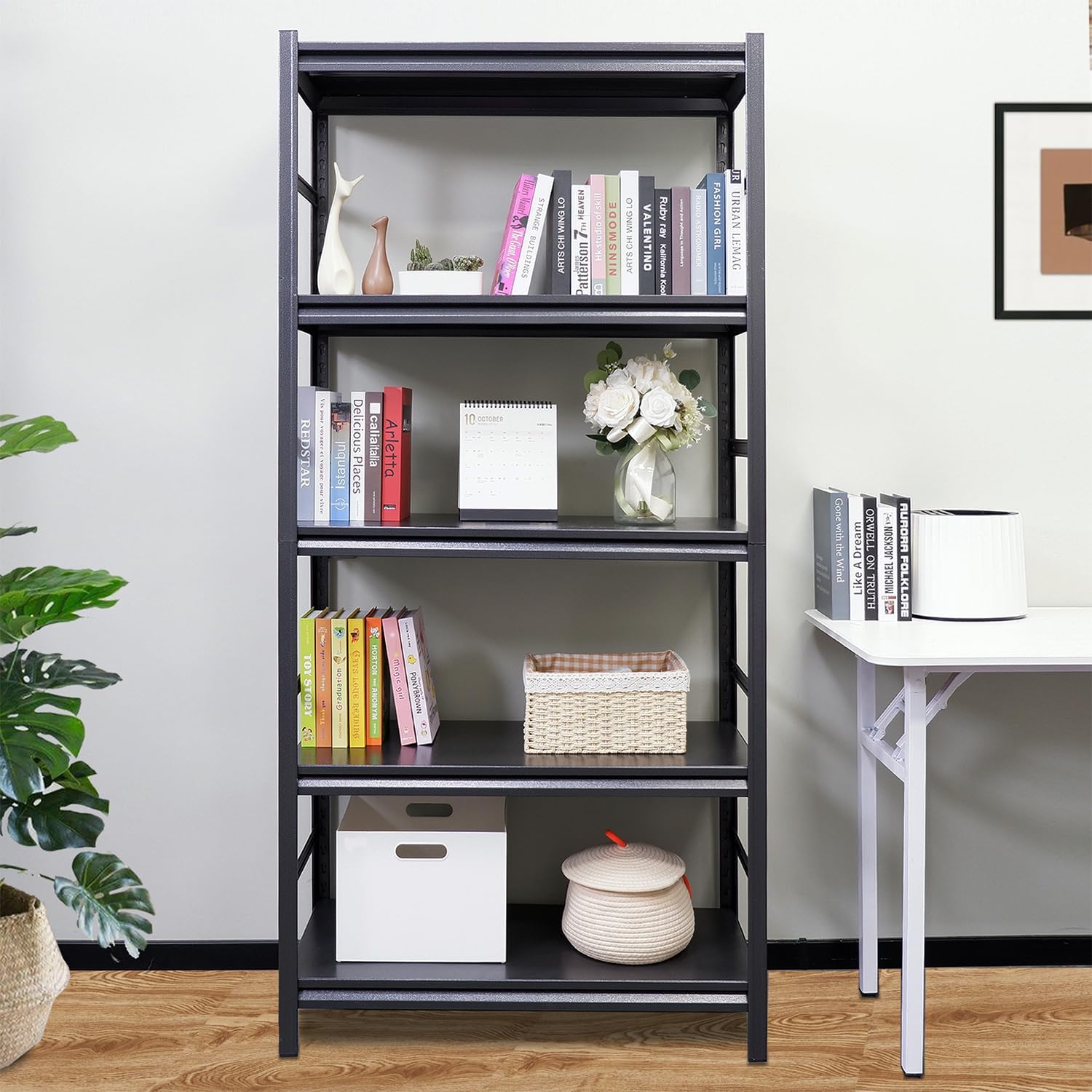 Storage Shelves 5 Tier Heavy Duty Black Metal Shelving Unit Adjustable Shelving Units and Storage Rack Kitchen Garage Shelf H72 x W35.4 x D15.7
