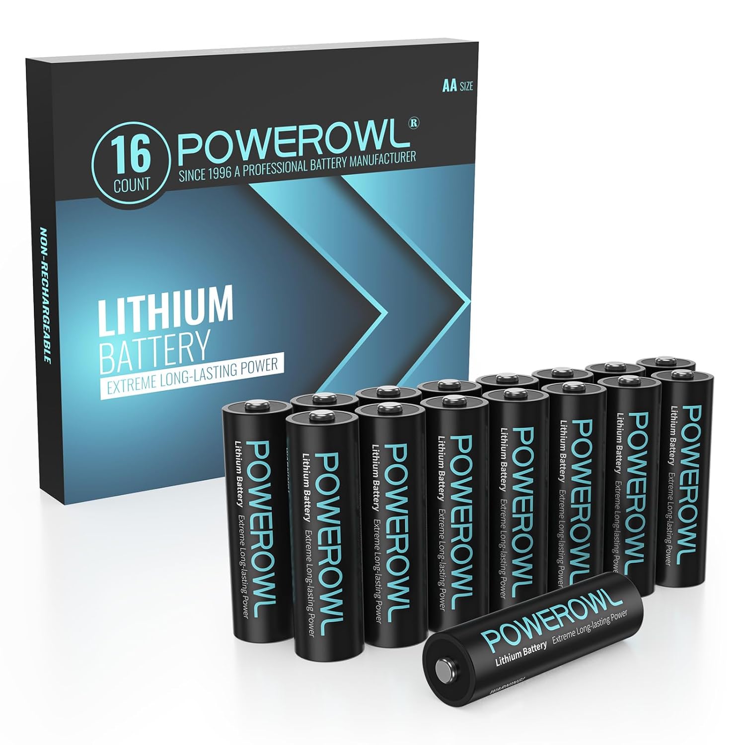 POWEROWL Lithium Batteries AA 16 Pack High Capacity 1 5V Double A Battery Long Lasting Power for High-Tech
