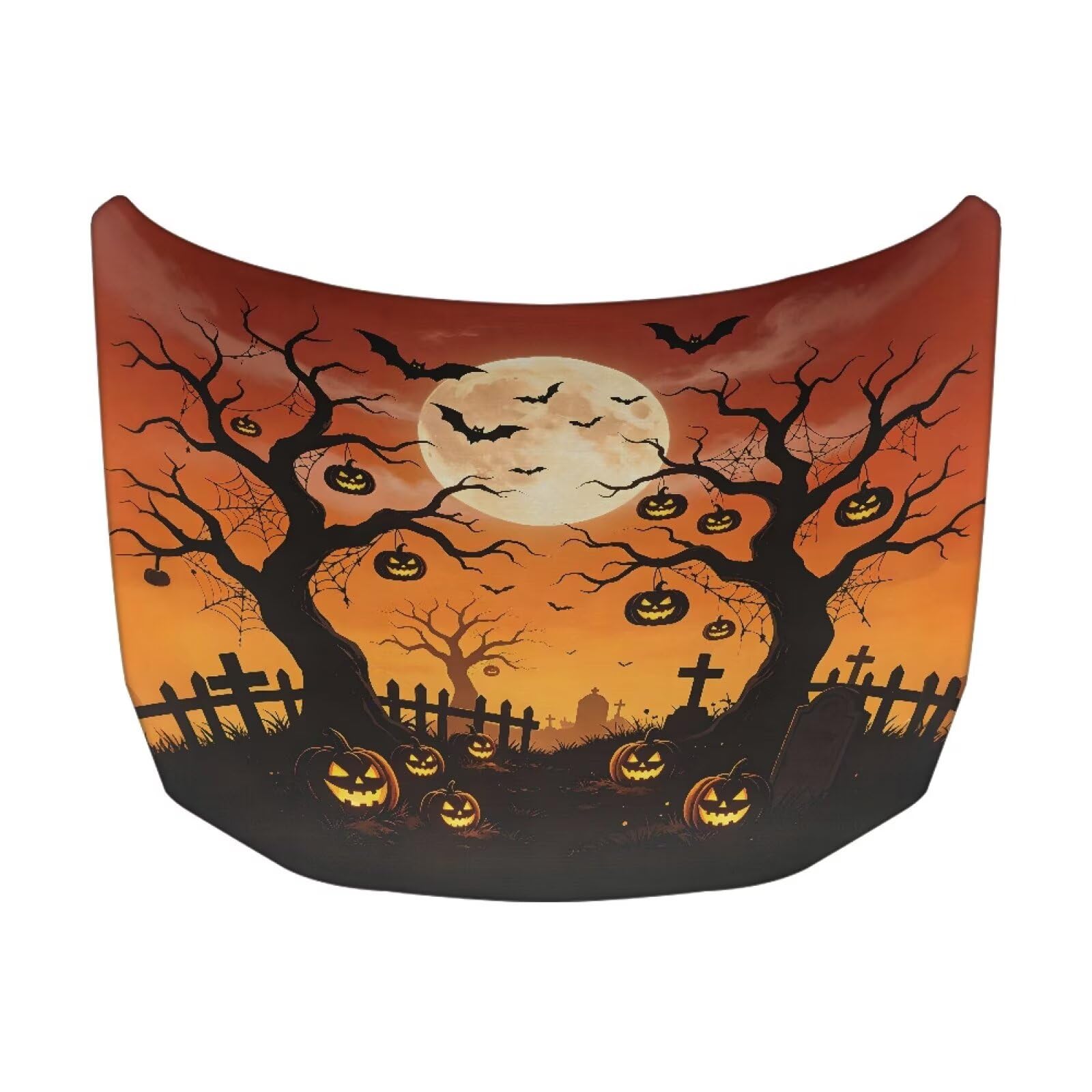 Spooky Halloween Moon Print Car Hood Cover Easy to Install Fabric Hood Cover Halloween Vehicles Decorate Engine Removable Automotive Accessories Personalized Suitable for Cars(59×39 Inch)