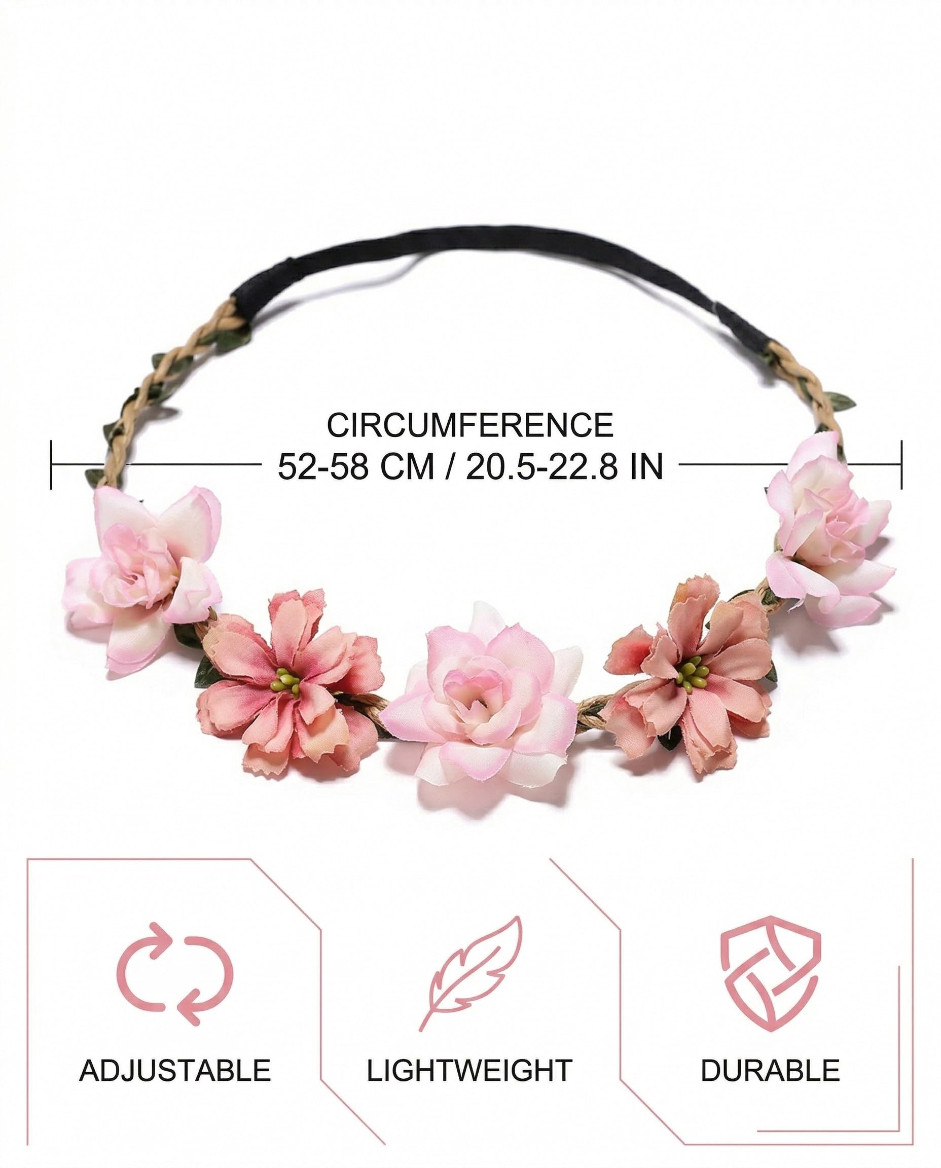 4 Pezzi Coroncine Fiori Capelli Set, Fascia Corona Fiori Regolabile Cerchietto Floreale per Matrimoni, Festival, Feste a Tema, Accessorio Bohémien Donna e Ragazza