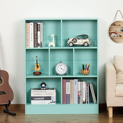 Miniatura 177 de LEYAOYAO Estantería de 10 cubos, estantería ancha moderna de 3 niveles con patas, estantería de madera de mediados de siglo, estuche grande rosa,