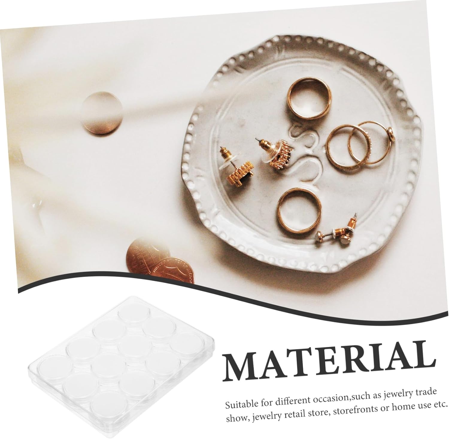 5 Sets Gemstone Display Case with Clear Lid Jewelry Organizer Box for Rings and Beads Storage Lightweight and Break Resistant Design
