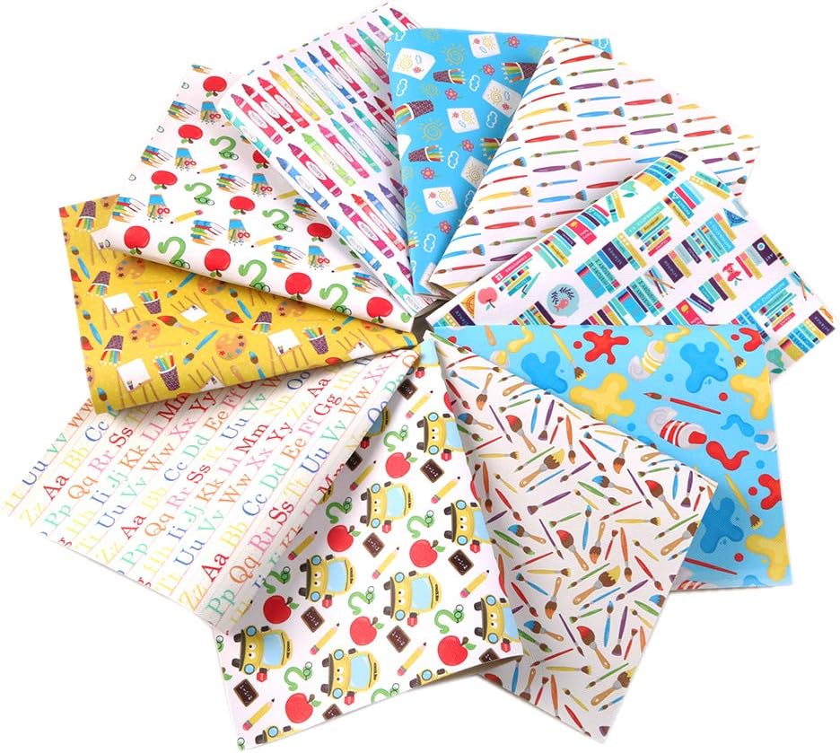 David Angie Back to School Theme Faux Leather Fabric Sheet 10 Pcs 8" x 13" (20 cm x 34 cm) Pencil Books Printed Leather Sheet for Bags Earrings Making DIY Projects (Back to School)