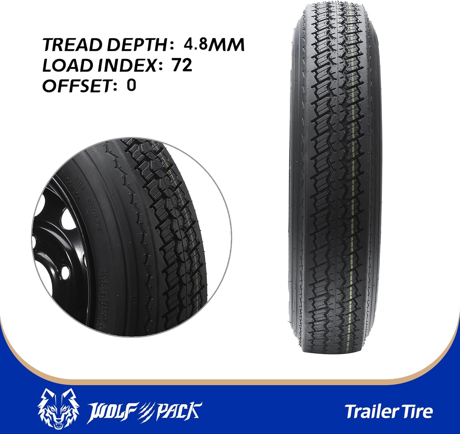 2PCS Tires Rims 4.80-12 Trailer Tires with Rims 4PR ON 12X4 5-4.5 Black MOD All-Season Symmetrical Tread for Boat/Utility/Cargo Trailers