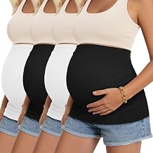 Oakgarden 4 pack Maternity Belly Bands Pregnancy Postpartum Shirts Pants Extender Support Stretch Belt for Pregnant WomenWhite,Black,White,Black,Large