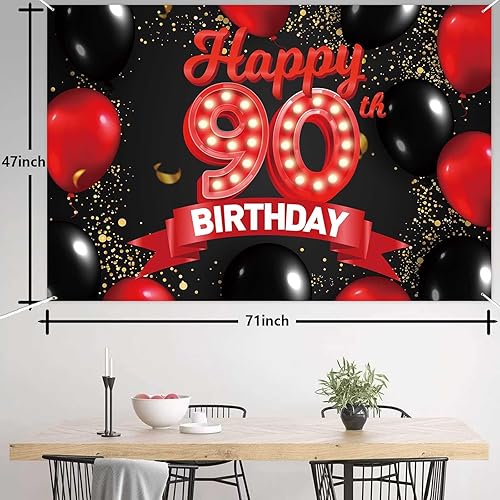 Miniatura 2 de Cartel de feliz cumpleaños 90 color rojo y negro, decoración temática de globos para niñas y mujeres, princesa de 90 años, fiesta de cumpleaños,