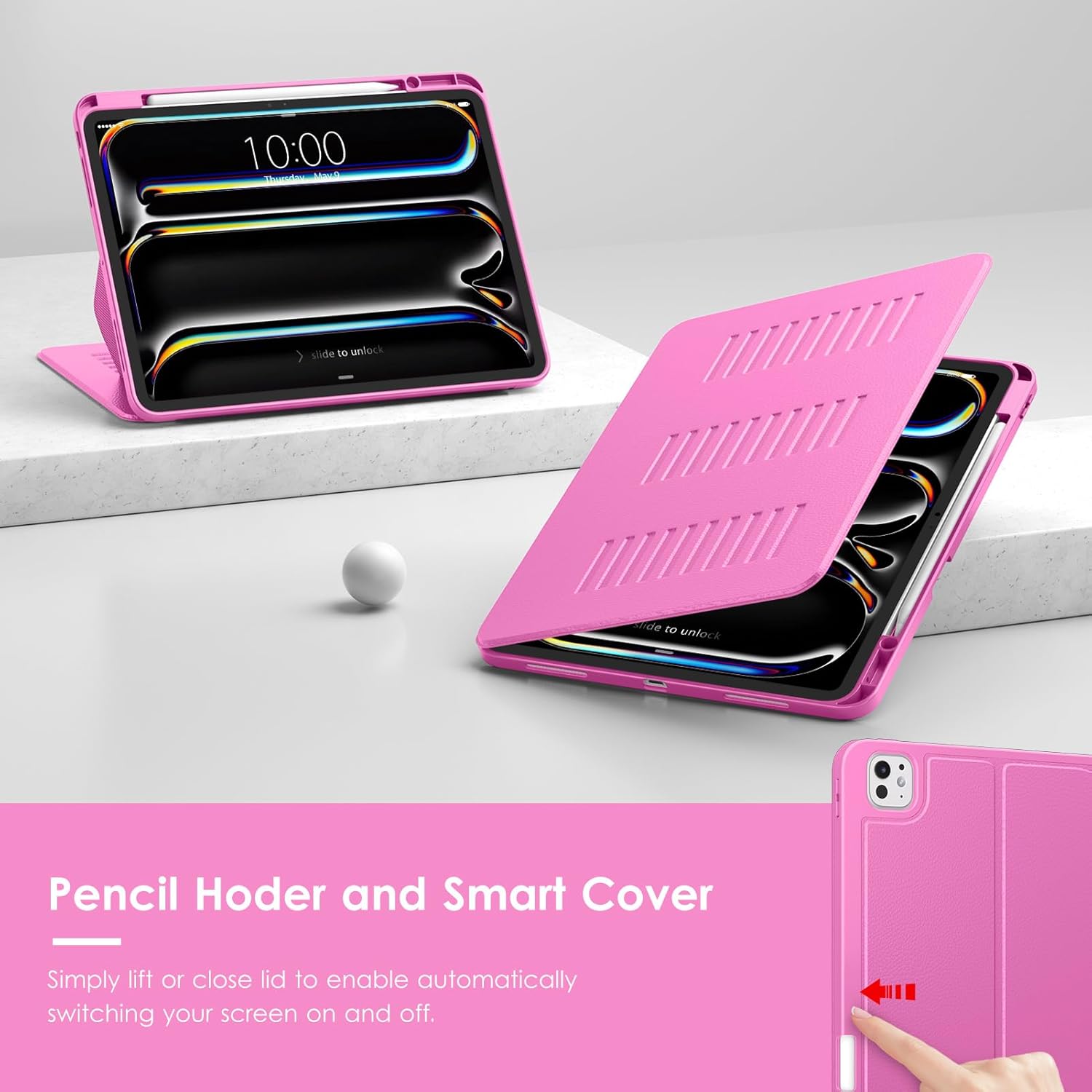 VIKESI Case for iPad iPad Pro 13-inch M5 or M4 Released in 2025 or 2024,Multiple Angles Magnetic Stand Cover,Shockproof Soft Back,Pencil Holder,and Auto Sleep/Wake,Rose