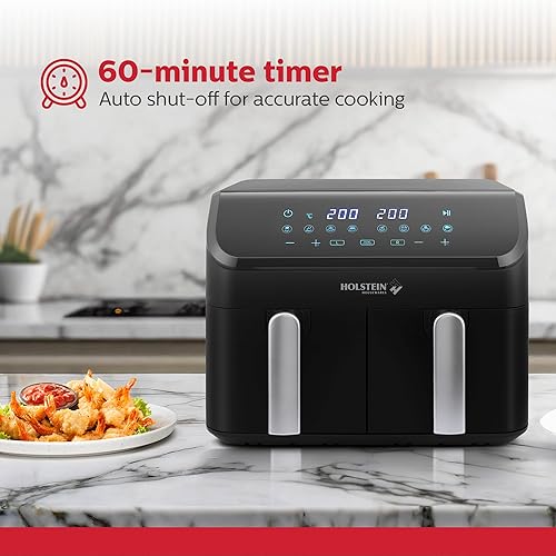 Miniatura 4 de Holstein Housewares 9.5 QT Freidora de aire digital de canasta doble, controles independientes - antiadherente, cocina saludable con menos aceite, 8
