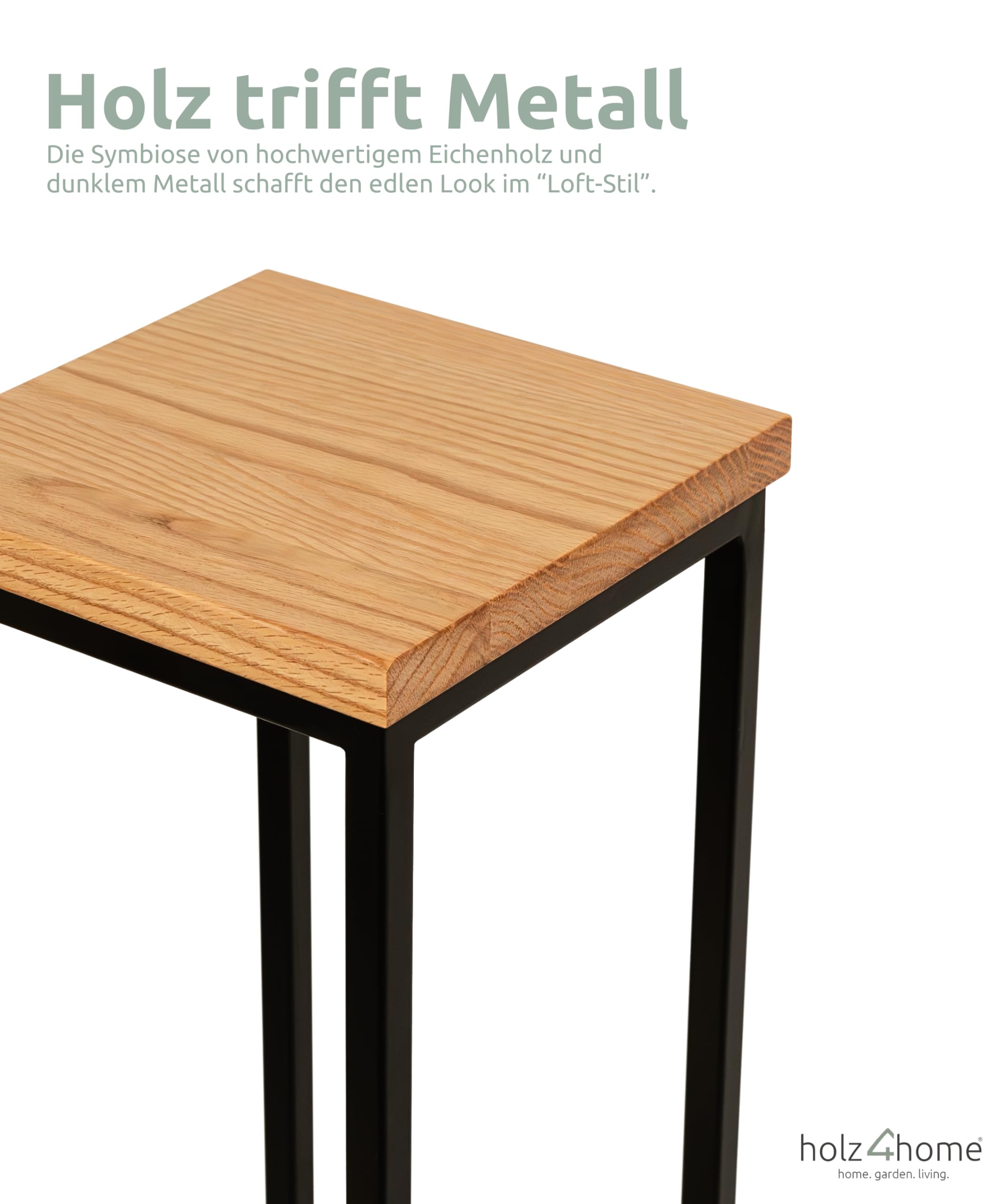holz4home® Dekoständer aus massiv Eichenholz I Blumenständer Natur Geölt I Höhe: 90 cm I Dekosäule mit Stahlrahmen I Fertig montiert und geölt