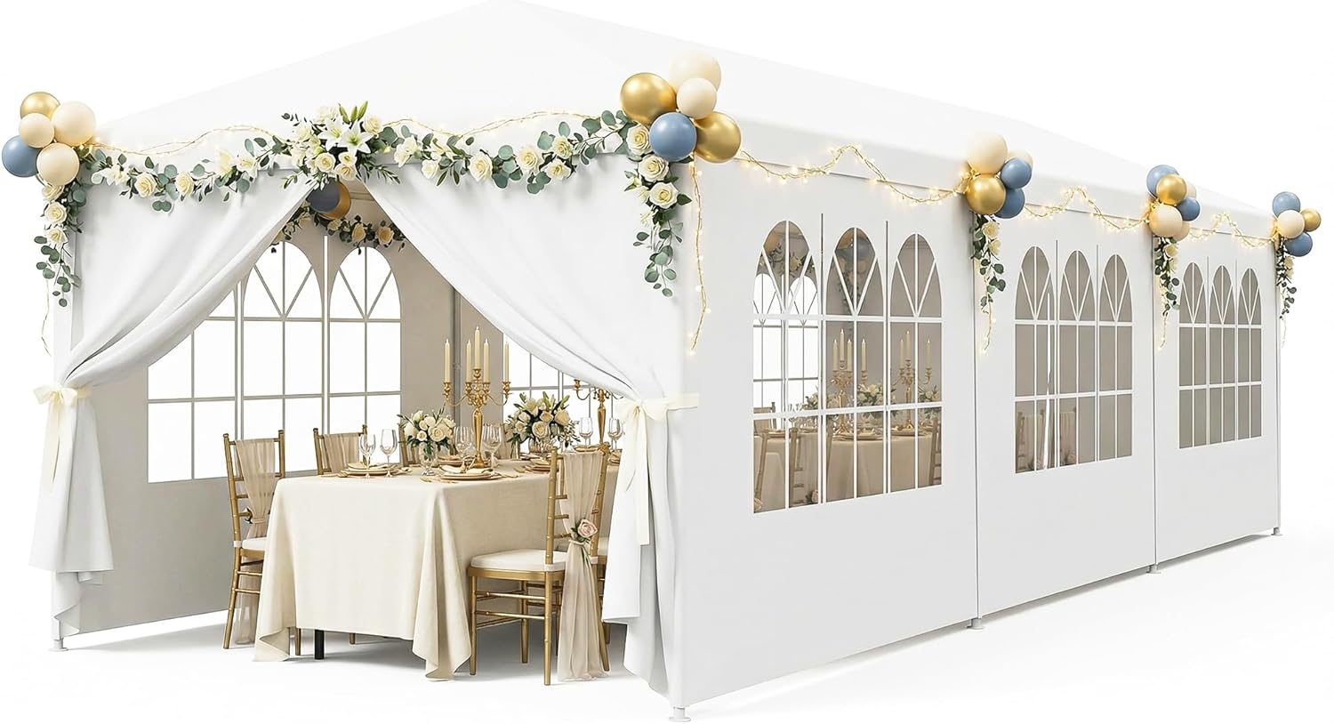 Smartxchoices 10' x 30' Outdoor Waterproof Gazebo Canopy Tent with Removable Sidewalls and Windows Heavy Duty Tent for Party Wedding Events Beach BBQ, White