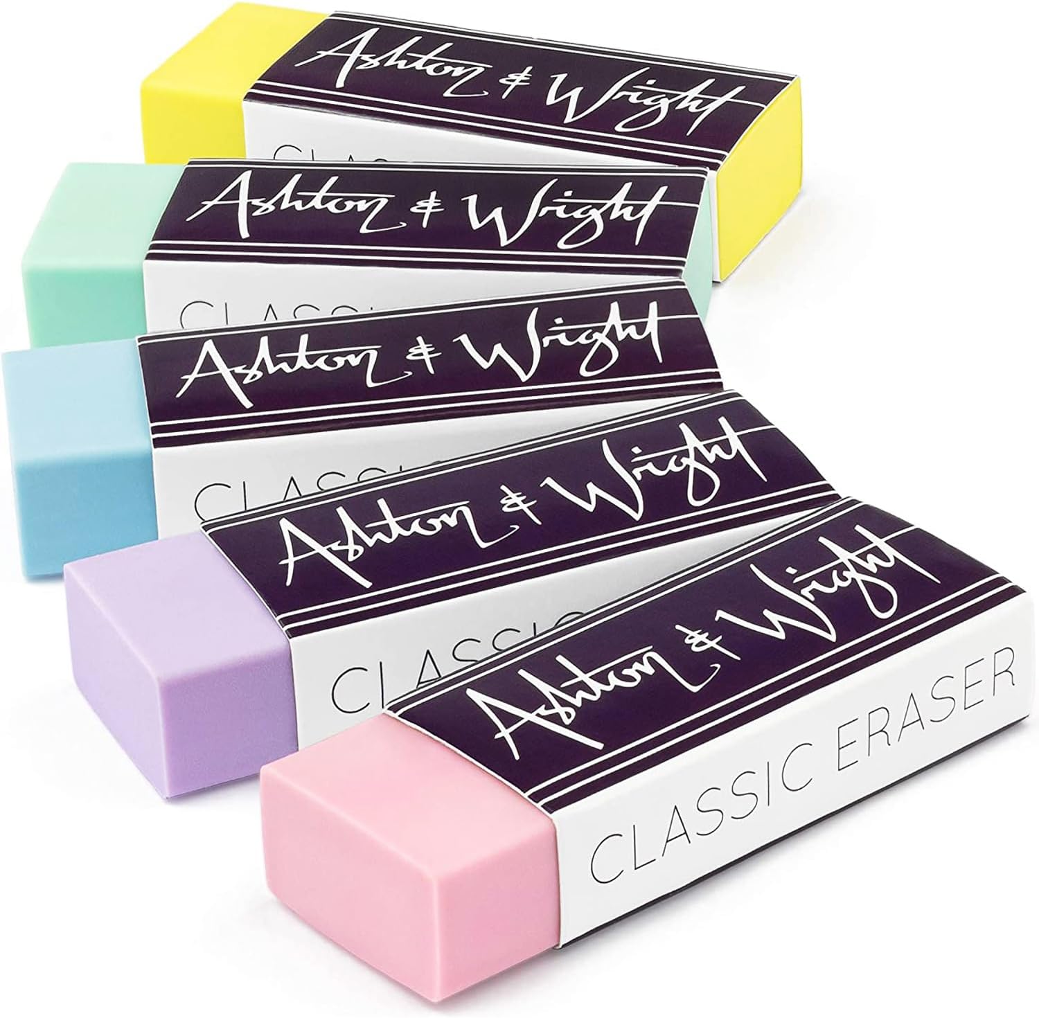 Ashton and Wright - Classic Eraser - Latex Free Plastic Rubber - Pack of 5 Pastel
