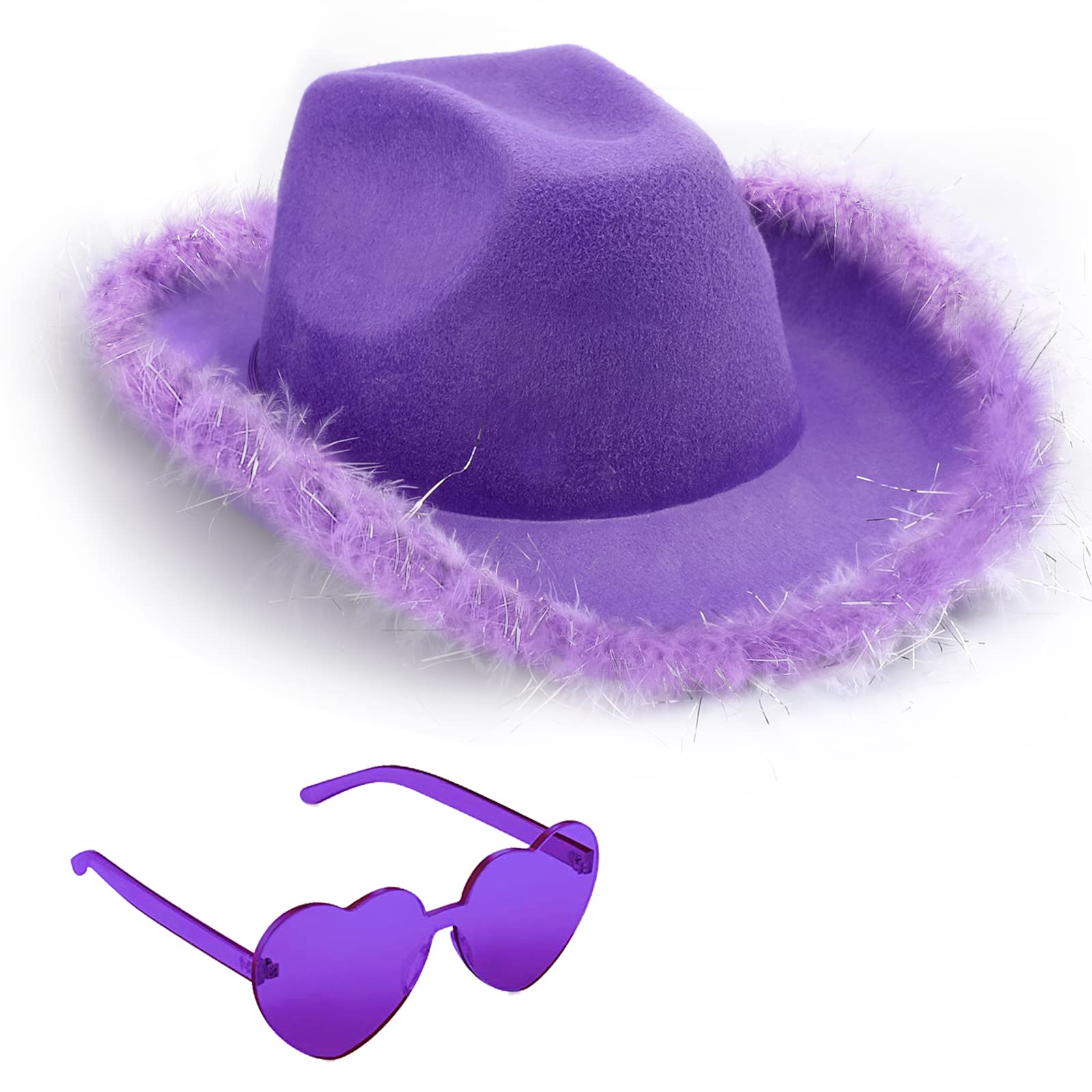 Tanganan Cowboy Hat for Women Men Cowgirl Hat Sparkly Cowboy Hats for Halloween Costume Dress Up,Bachelorette Theme Party (Purple)