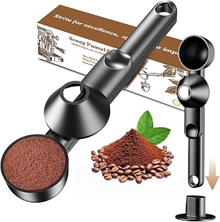 Coffee Scoop with Funnel for Ground Coffee, Protein Powder & Tea, for Reusable K Cup Refiller, 2TBSP Mess-Free, Funnel Design Prevents Spills (Black, 1-Pack)