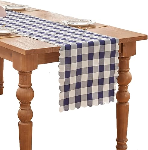 LUOLUO Buffalo Camino de mesa de hilo teñido a cuadros, lavable, para Pascua, cocina, cena de vacaciones, comedor y picnic al aire libre (azul