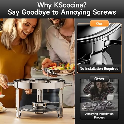 Miniatura 4 de Platos de roce para bufé, paquete de 4 platos redondos de acero inoxidable de 5 cuartos de galón para fiestas en casa, reuniones de Navidad, eventos