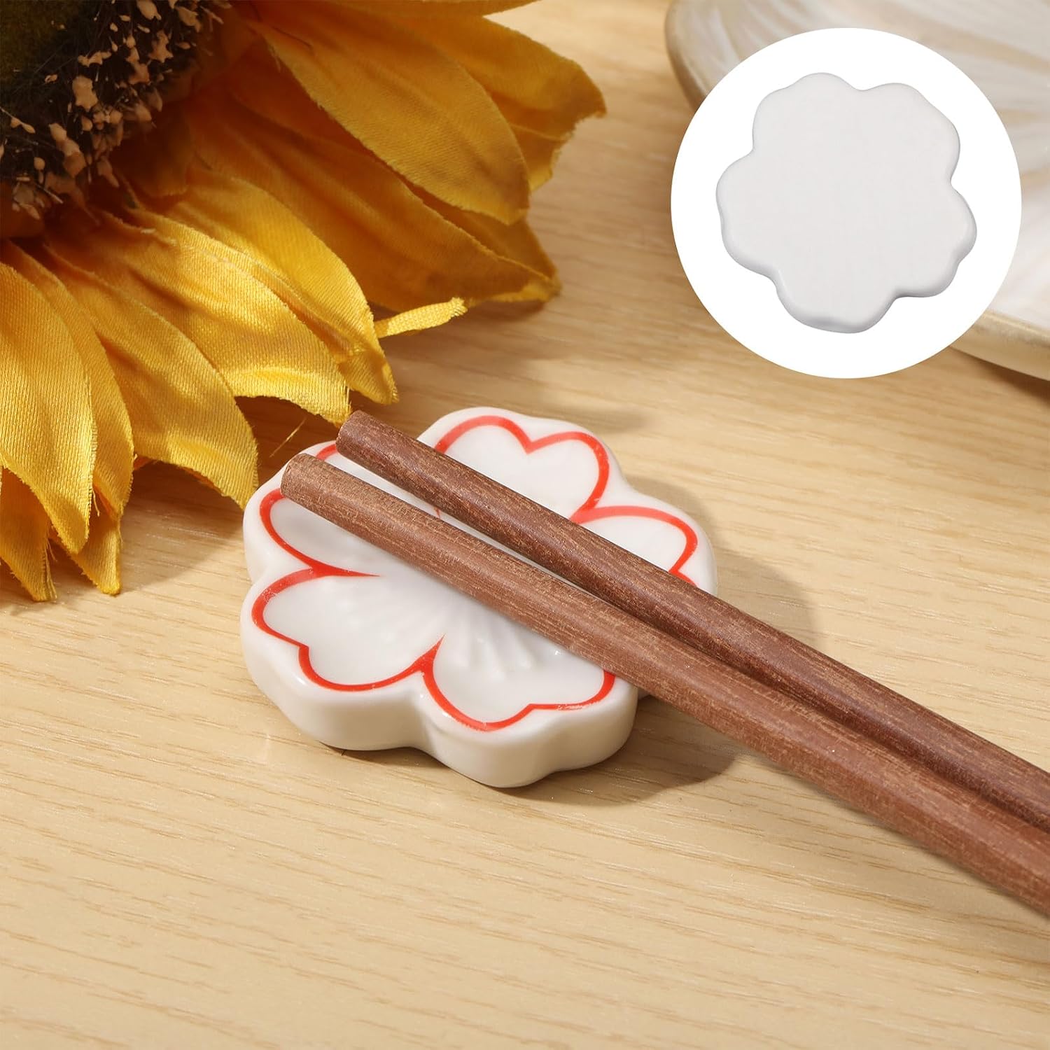 GLOBLELAND 8 Pcs Cherry Blossom Chopsticks Rest Ceramic Chopsticks Holder Rack for Fork Spoon Tableware Home Restaurants Kitchen Gift