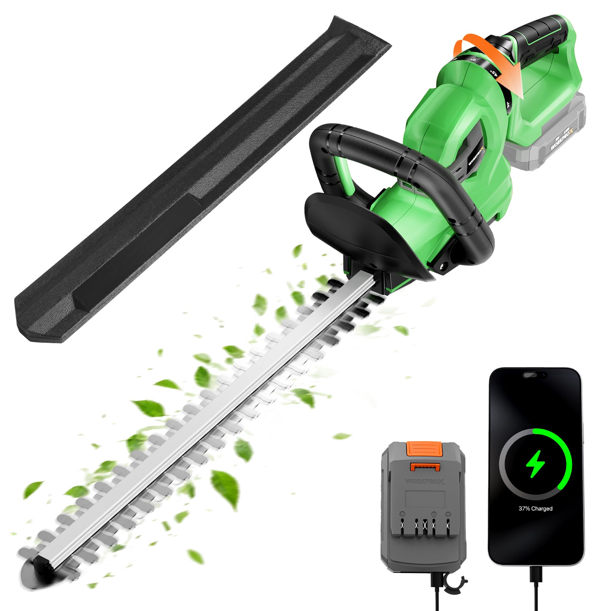 WORKPROX 20V Cordless Hedge Trimmer with Battery, 18'' Dual-Action Blade