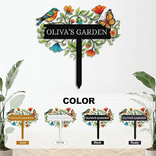 Miniatura 5 de Letreros de jardín personalizados con estacas, arte de metal personalizable con estaca de patio, decoración colorida de jardín de colibrí para