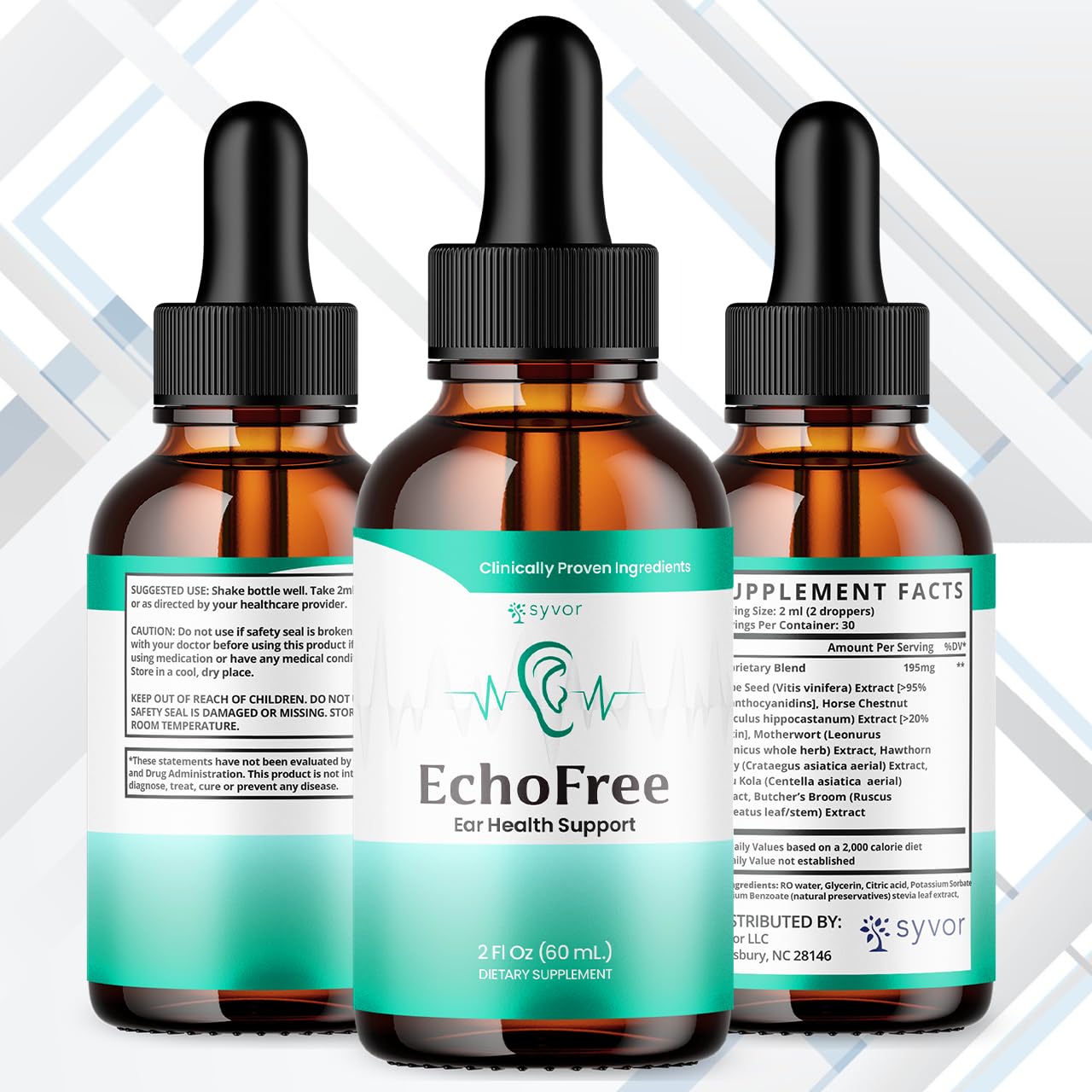 Echo Free Drops, Official Echofree Ear Health Support Liquid Supplement with All Natural Proven Ingedinets, Echo Free Maximum Strength Plant Based Hearing Support for Ringing Ears (30 Servings)