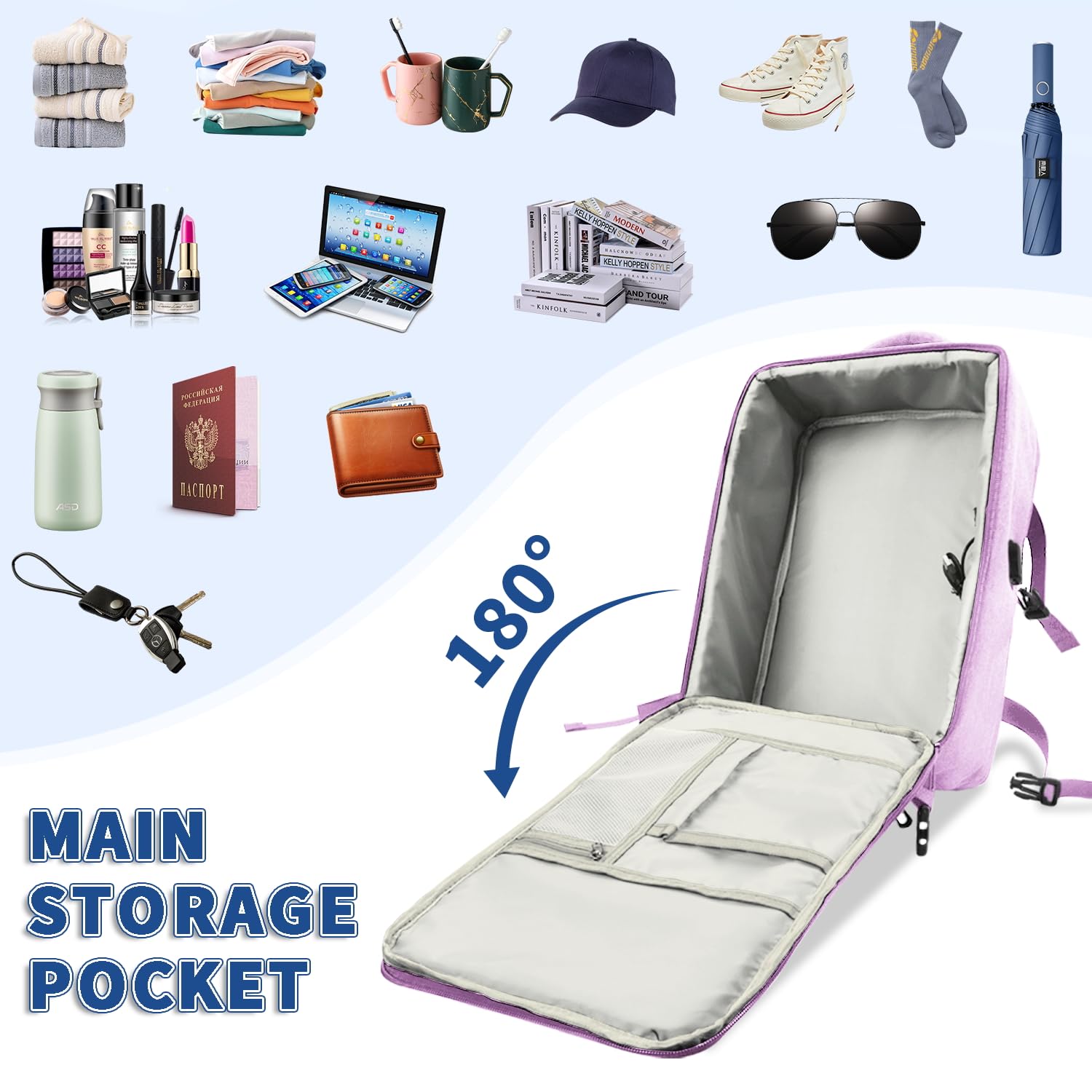 Leyrica Zaino da Viaggio per Ryanair/Wizzair 40x20x25 Bagaglio a Mano Unisex Borse da Cabina Zaino per Laptop 15 pollici Daypack Casual Zaino Università (Viola)