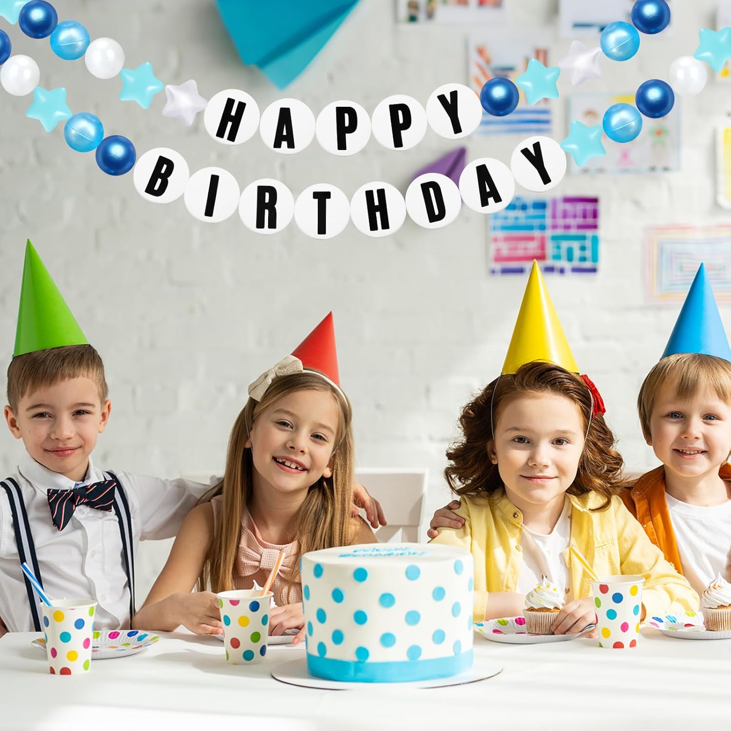 Simgoing 103 Pcs DIY Graduation Lei Giant Friendship Bracelet 2026 Grad Necklace Garland Jumbo Birthday Friendship Banner Kit Famous Singer Customizable Party Decor(Blue)