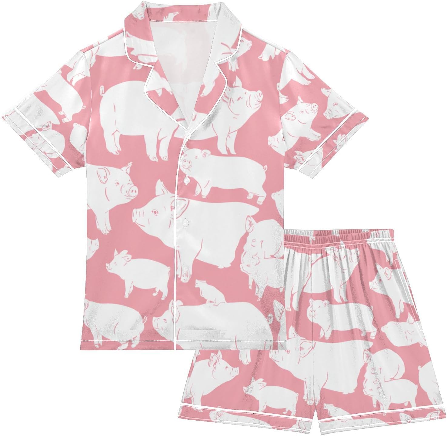 Silk Pajamas Sets Soft Satin 2 Piece Pjs Set Short Sleeve Sleepwear Nightwear